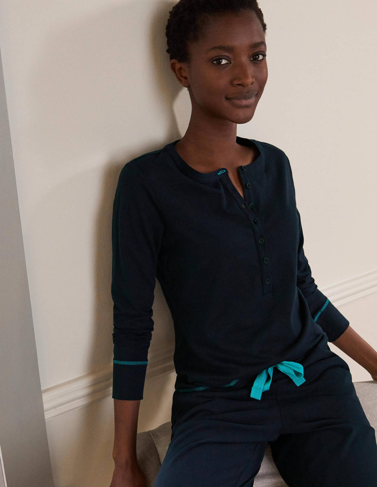 Alba Jersey Pajama Top-Navy - Image 1