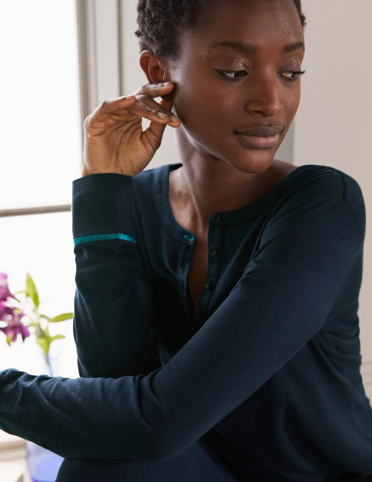 Alba Jersey Pajama Top-Navy - Image 2