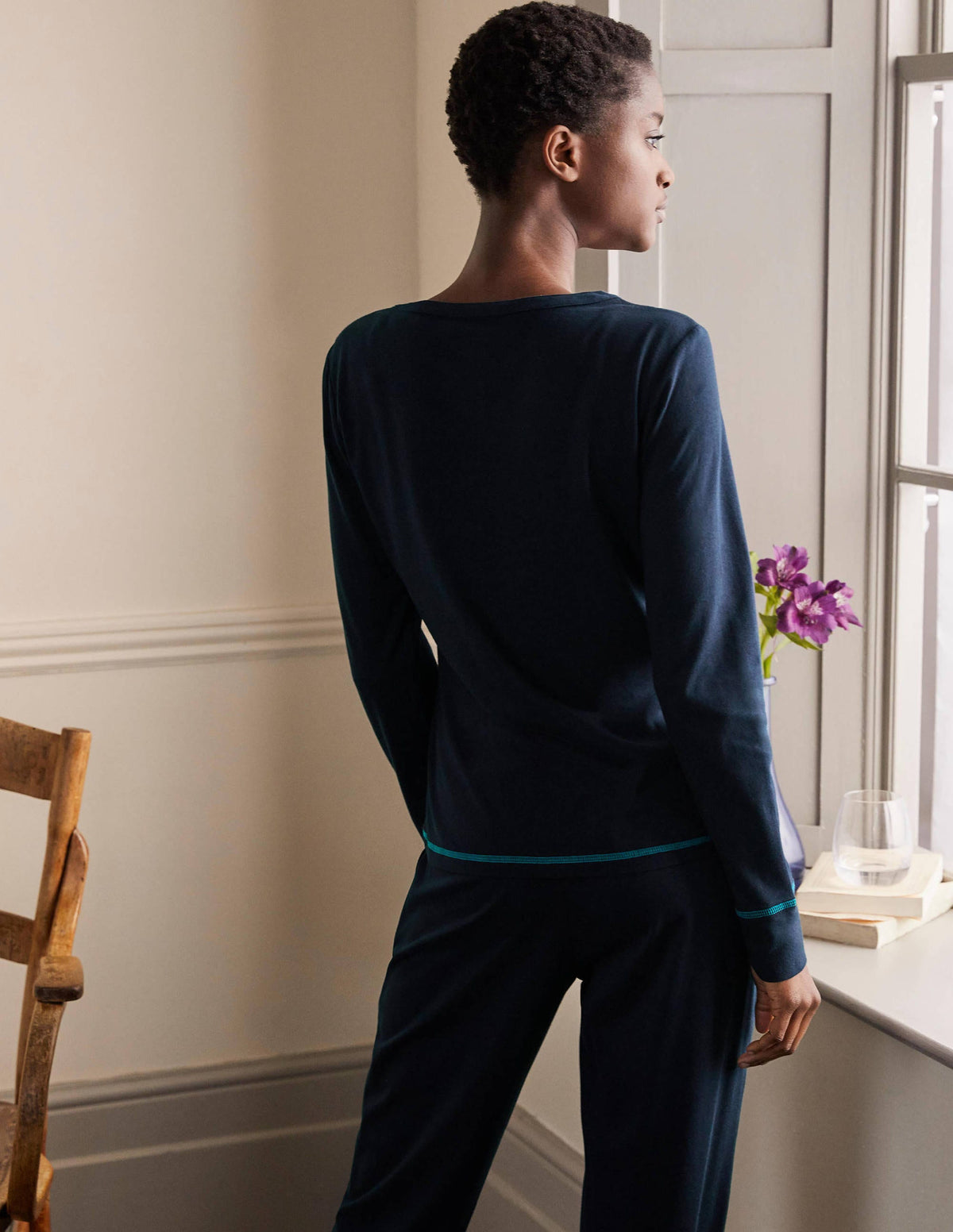Alba Jersey Pajama Top-Navy - Image 3
