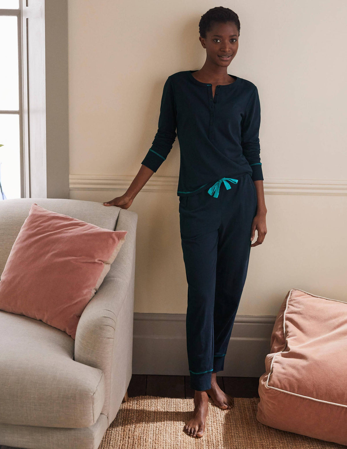Alba Jersey Pajama Top-Navy - Image 4