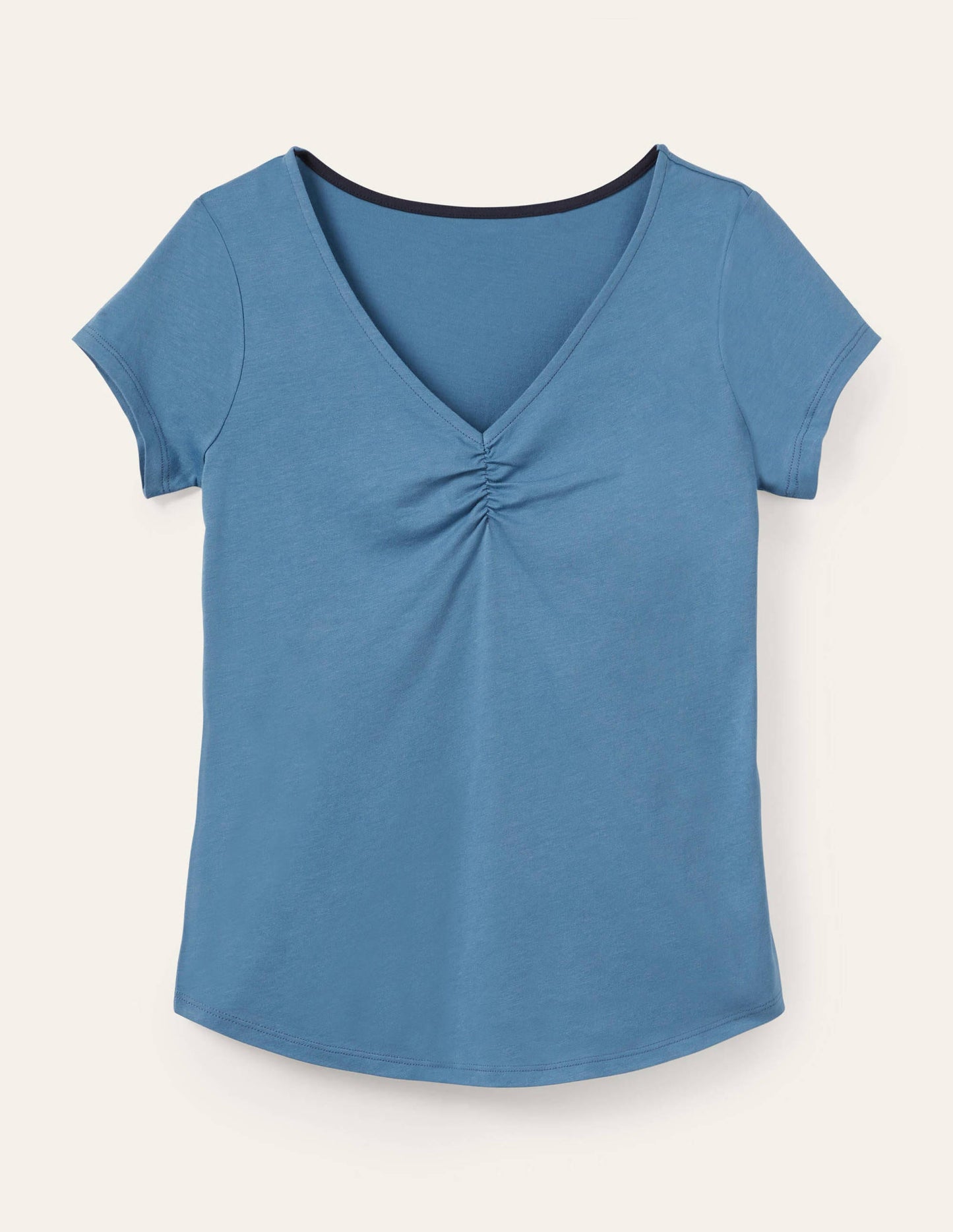 Supersoft Ruched V-neck Tee-Azure