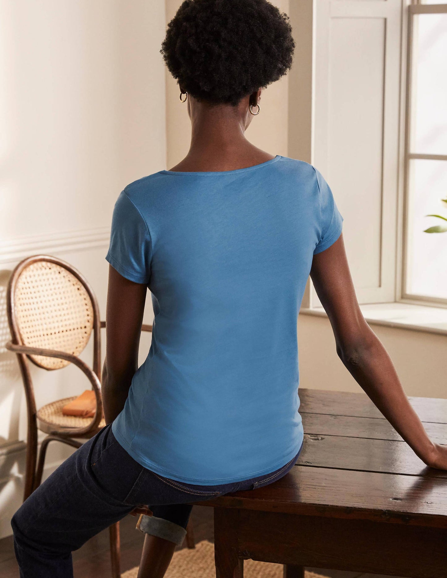 Supersoft Ruched V-neck Tee-Azure