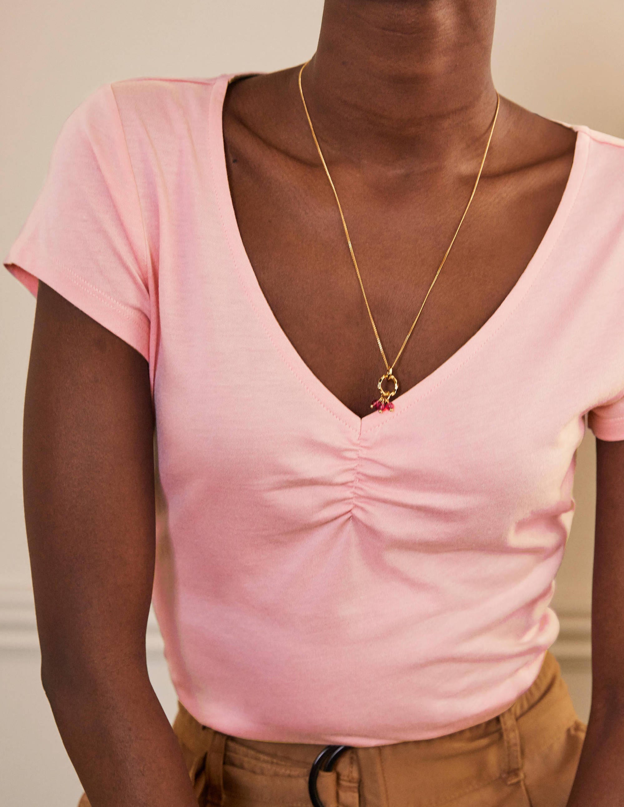 Supersoft Ruched V-neck Tee-Formica Pink - Image 2