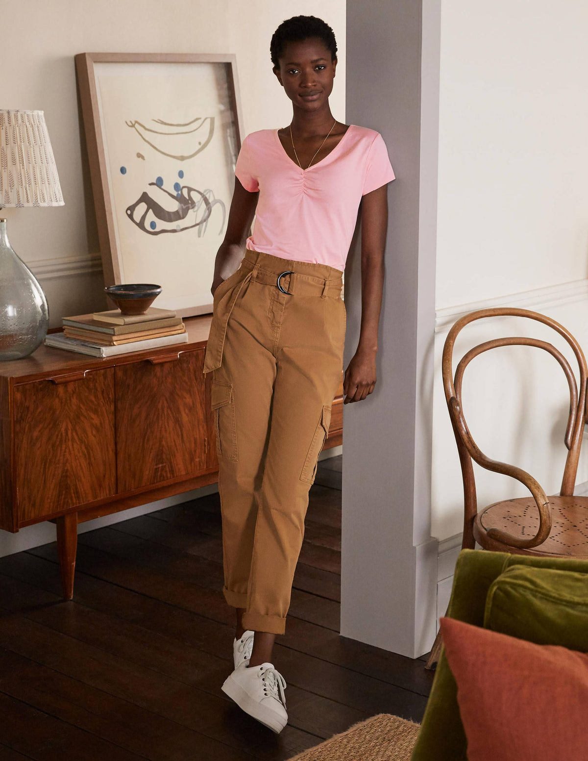 Supersoft Ruched V-neck Tee-Formica Pink-4