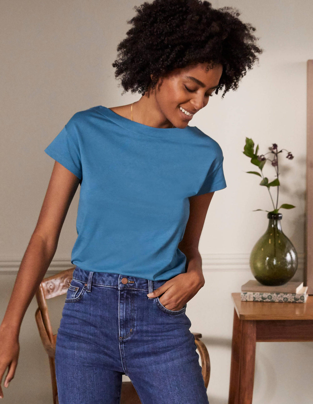 Supersoft Boat Neck T-Shirt-Azure - Image 1