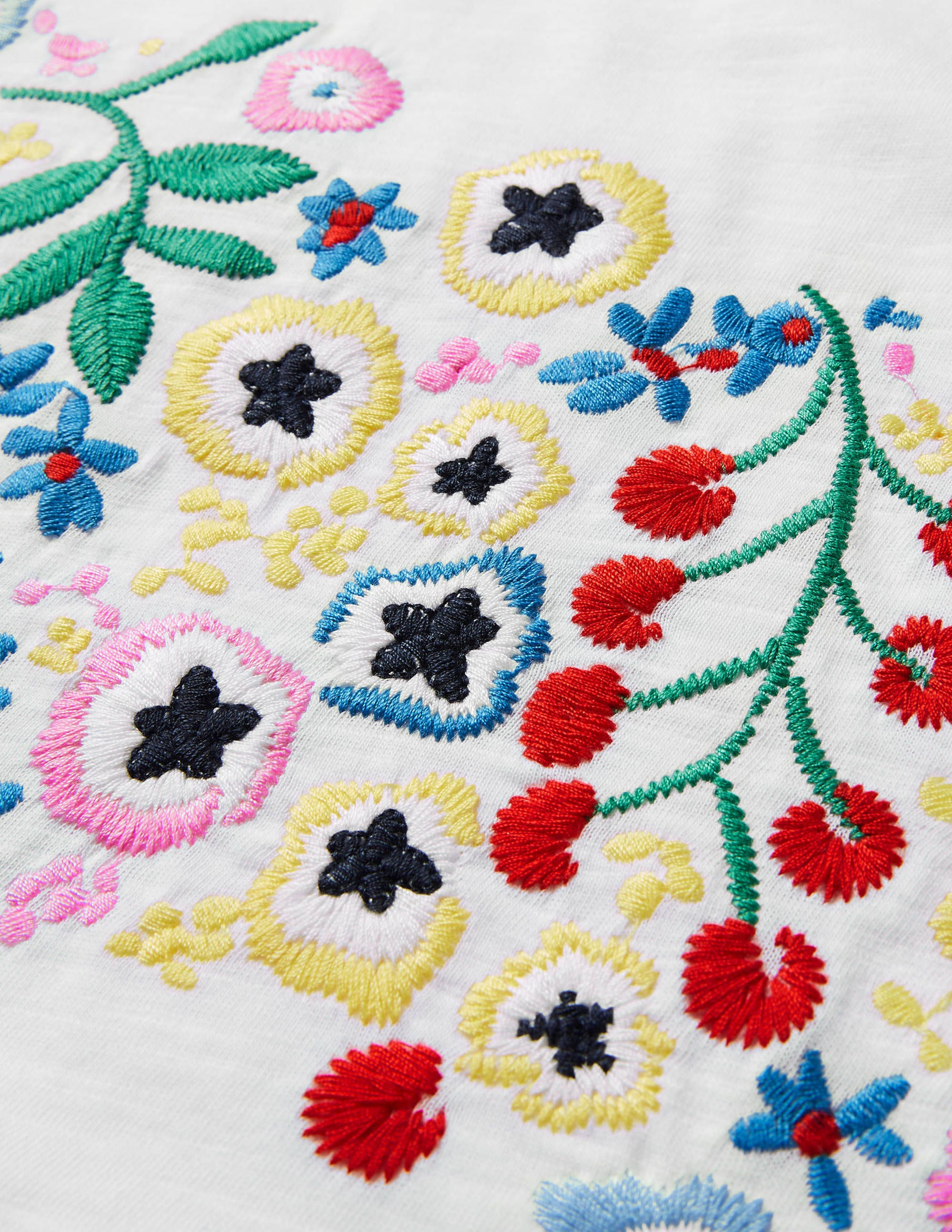 Lena Embroidered Jersey Tee-White, Multi Floral Embroidery - Image 7