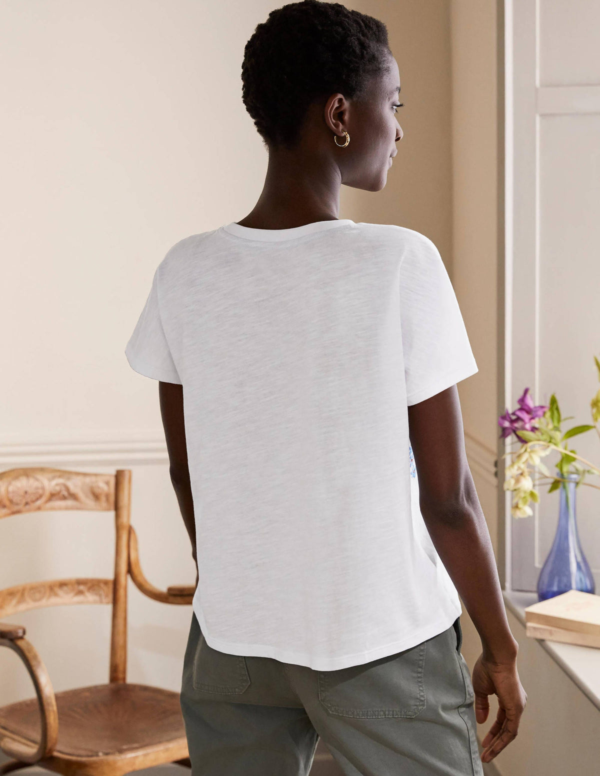Lena Embroidered Jersey Tee-White, Multi Floral Embroidery - Image 4