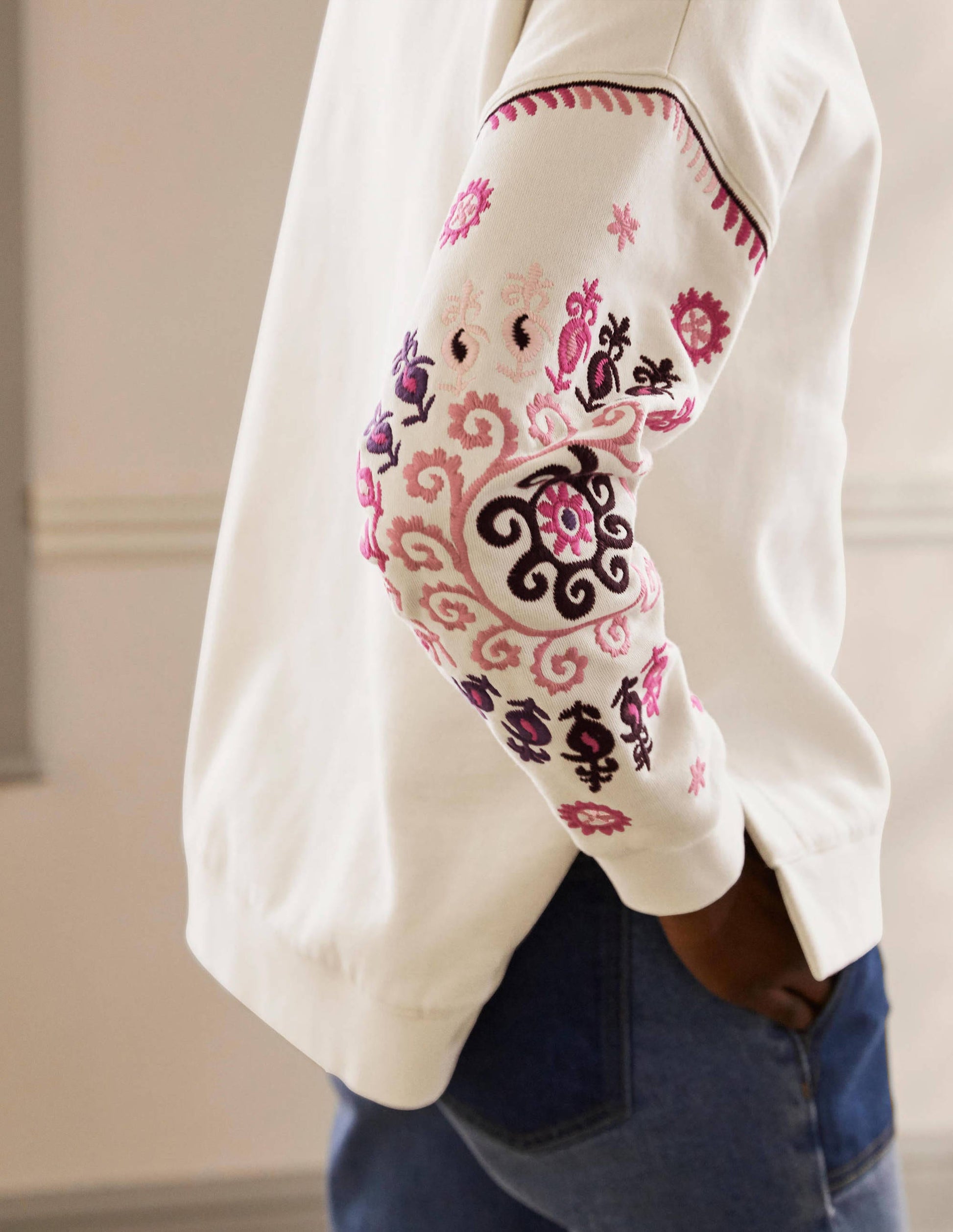 Interest Sweatshirt-Ivory, Multi Embroidery-2
