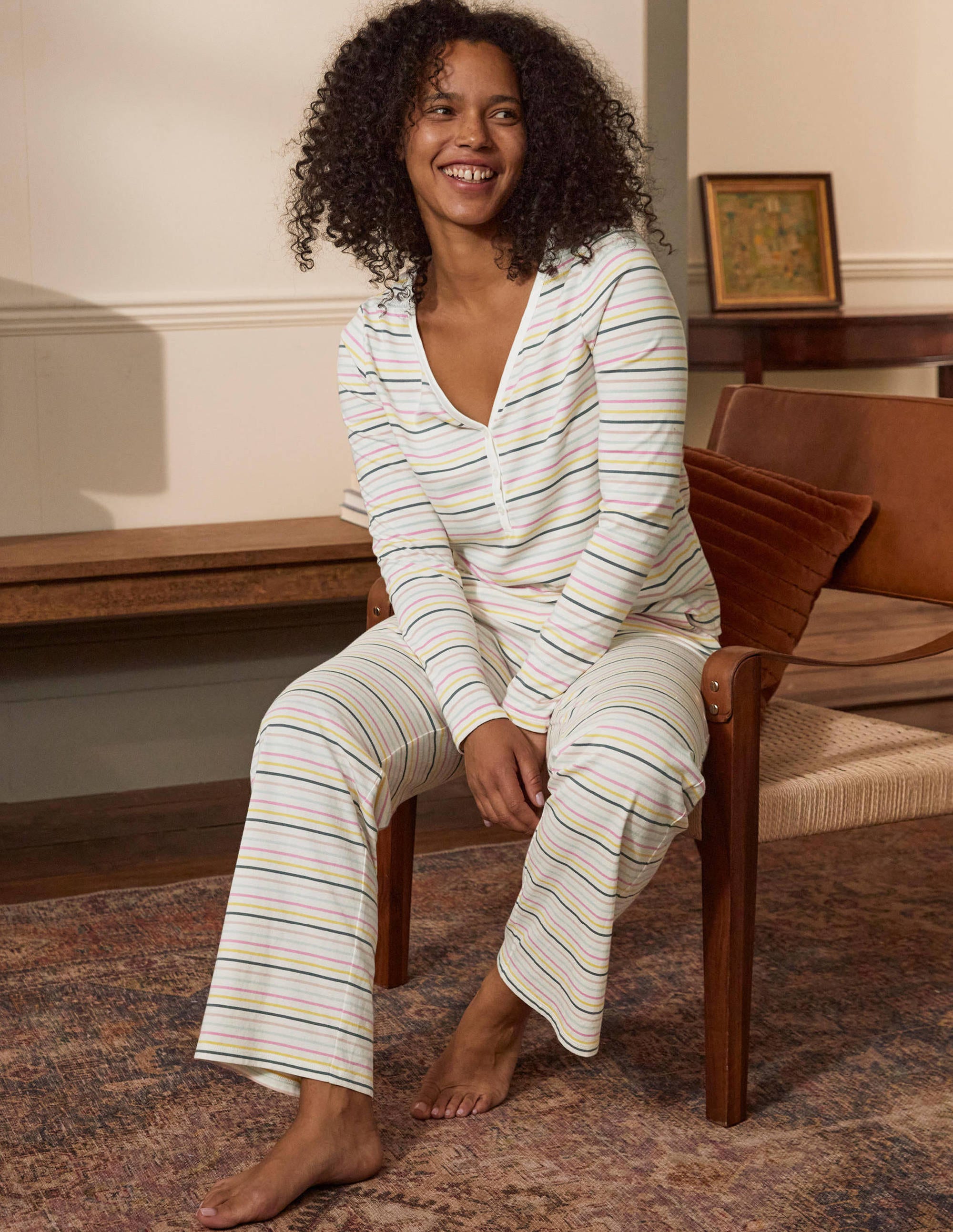 Emma Pajama Bottoms-Pale Lemon and Heath Stripe - Image 2