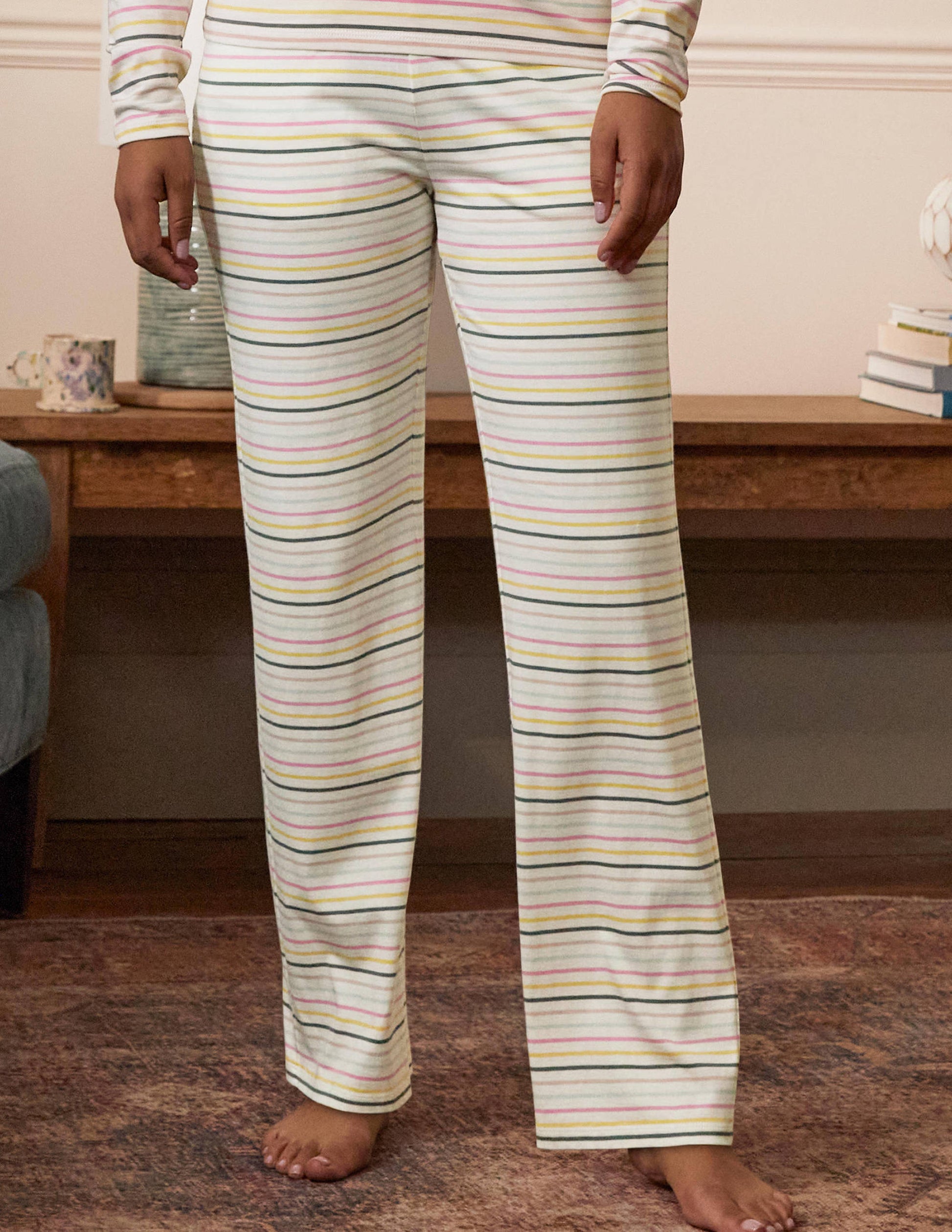 Emma Pajama Bottoms-Pale Lemon and Heath Stripe-4
