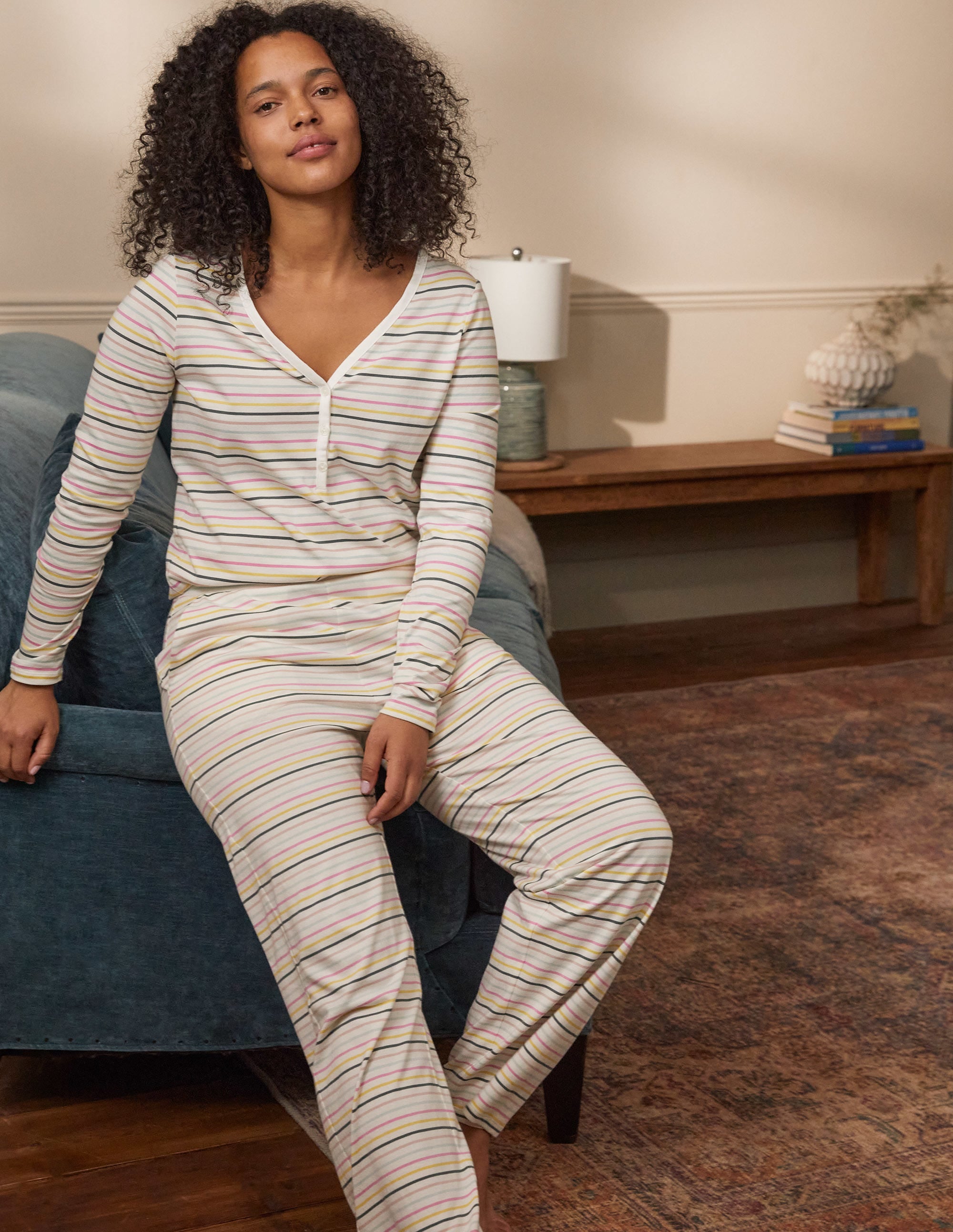Emma Pajama Bottoms-Pale Lemon and Heath Stripe - Image 5