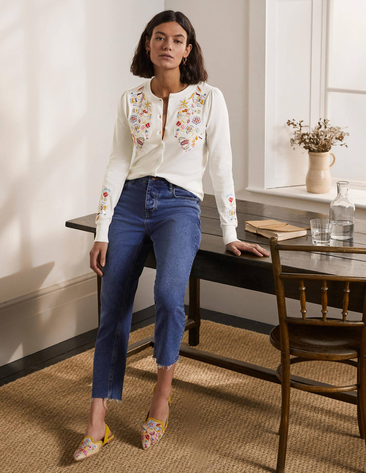 Somerset Embroidered Cardigan-Ivory - Image 2