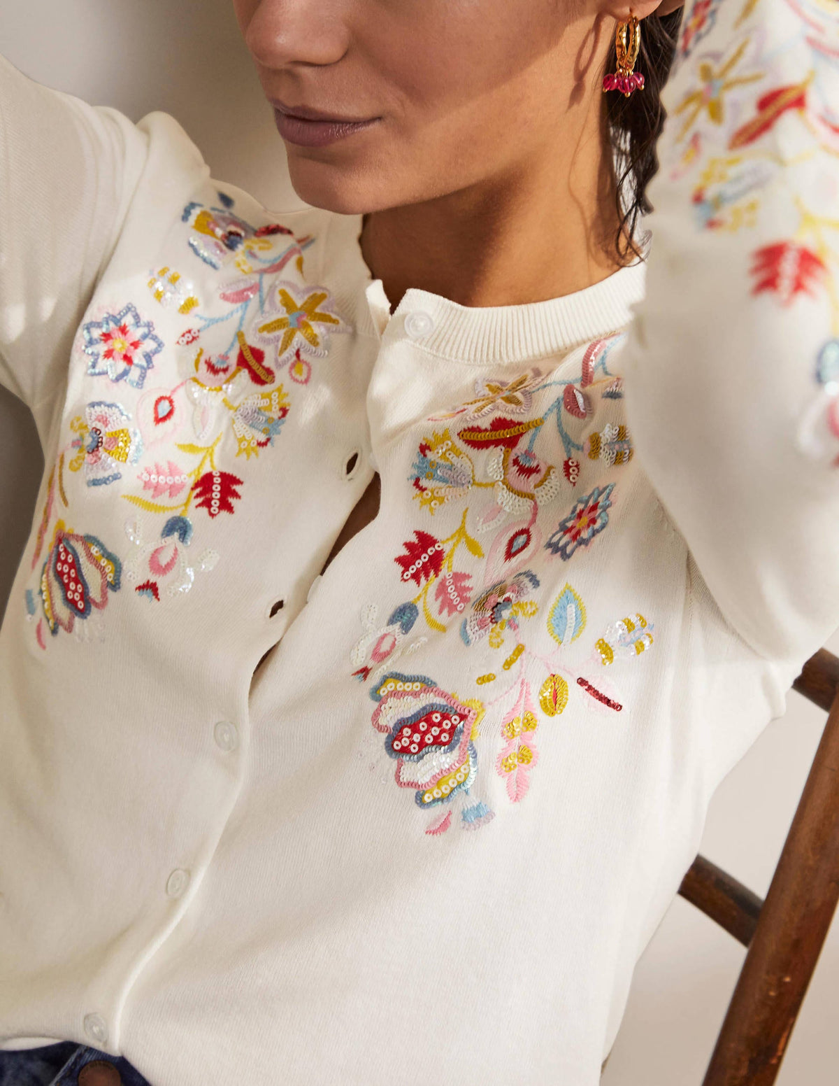 Somerset Embroidered Cardigan-Ivory - Image 4