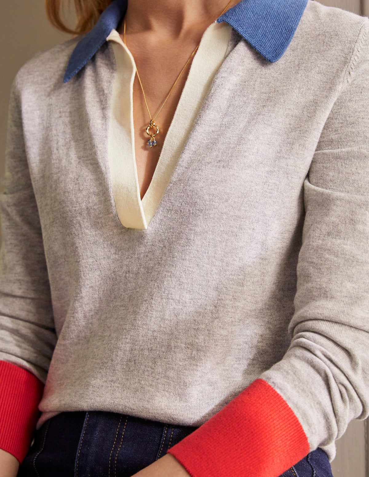 Collar Sweater-Grey Melange - Image 2
