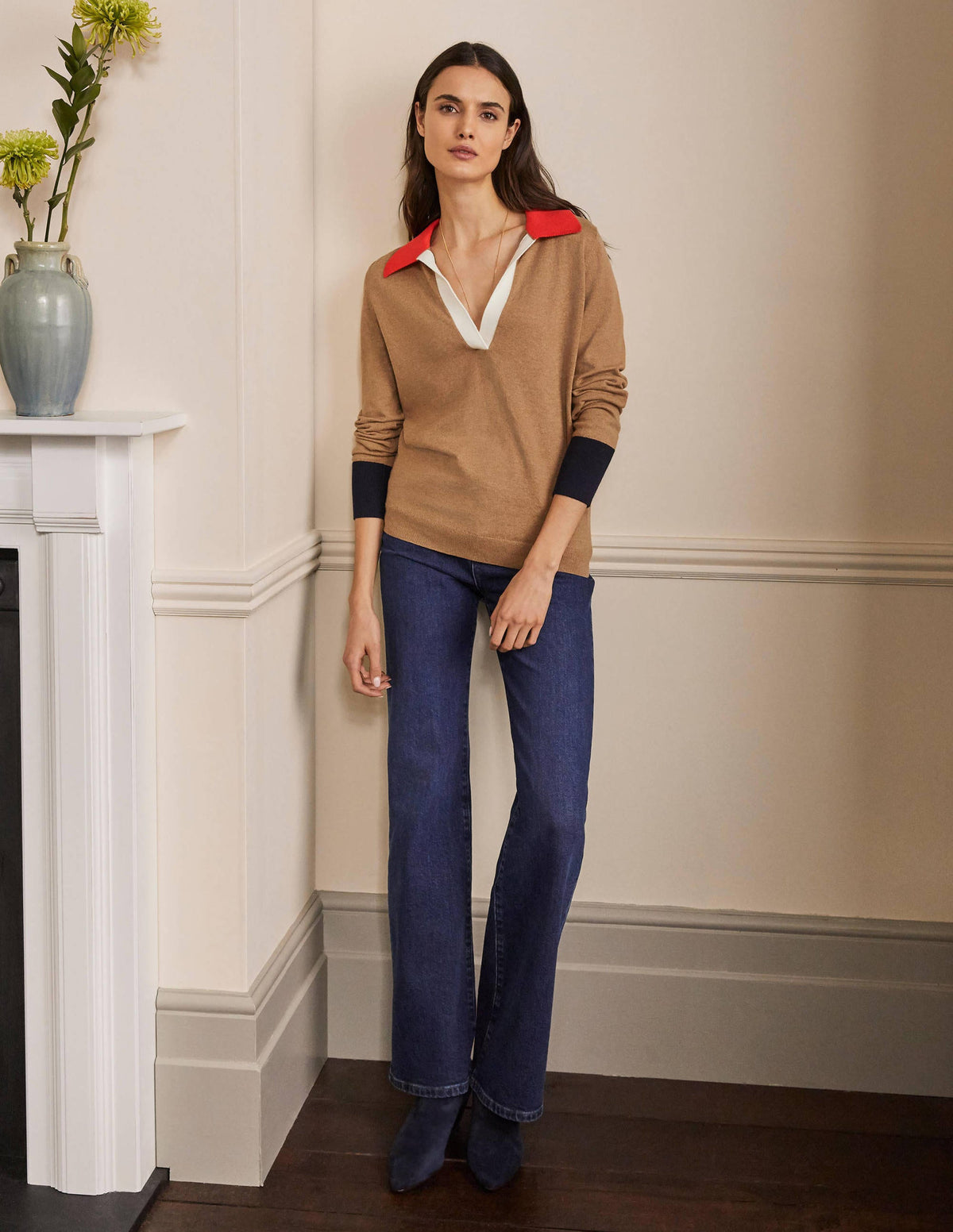 Collar Sweater-Camel Melange-4