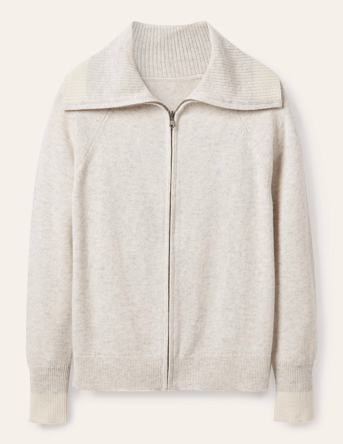 Collared Zip-up Cardigan-Silver Melange - Image 6