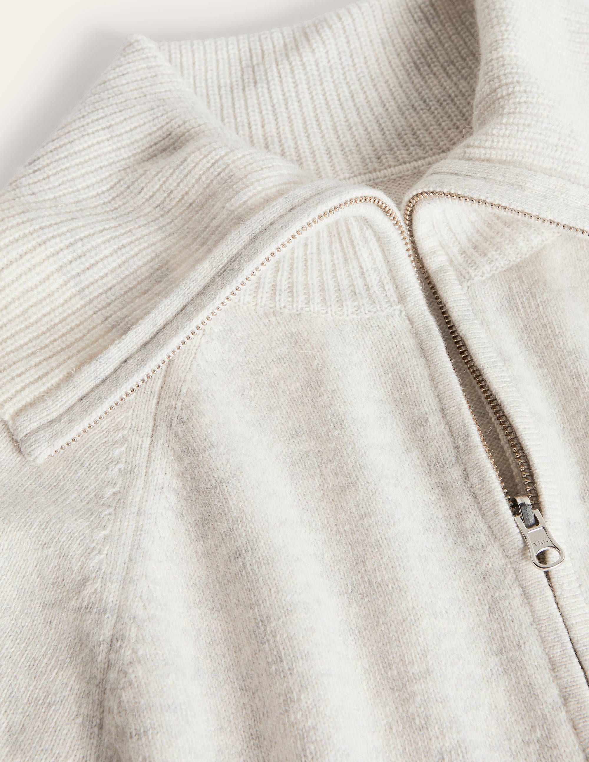 Collared Zip-up Cardigan-Silver Melange - Image 7
