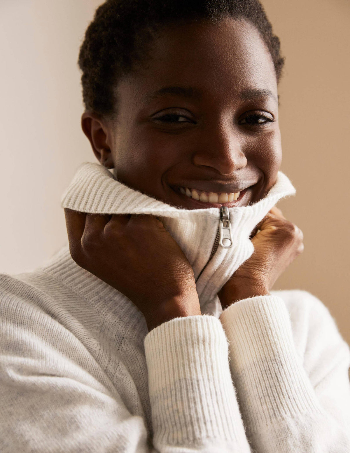 Collared Zip-up Cardigan-Silver Melange - Image 4