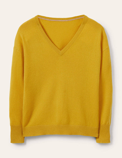 Cashmere V-neck Relax Jumper-Citrine Yellow-5