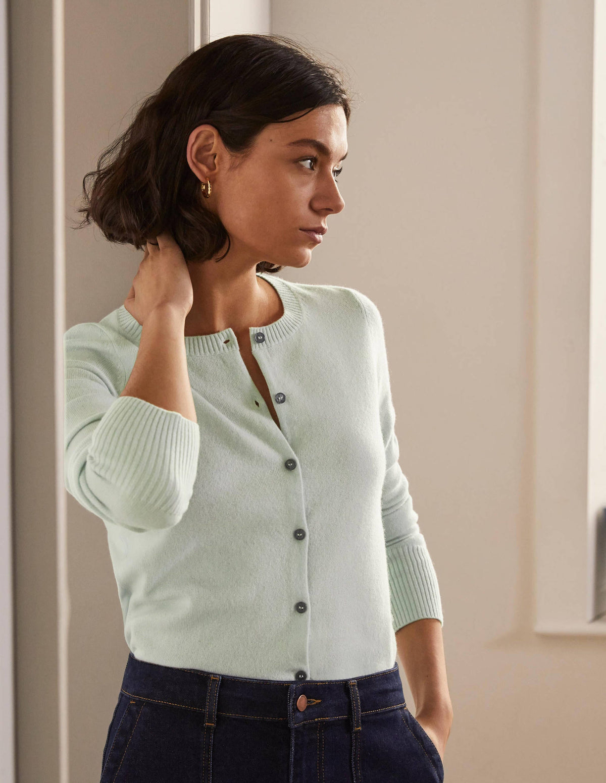 Cashmere Cropped Cardigan-Mint Blue - Image 1