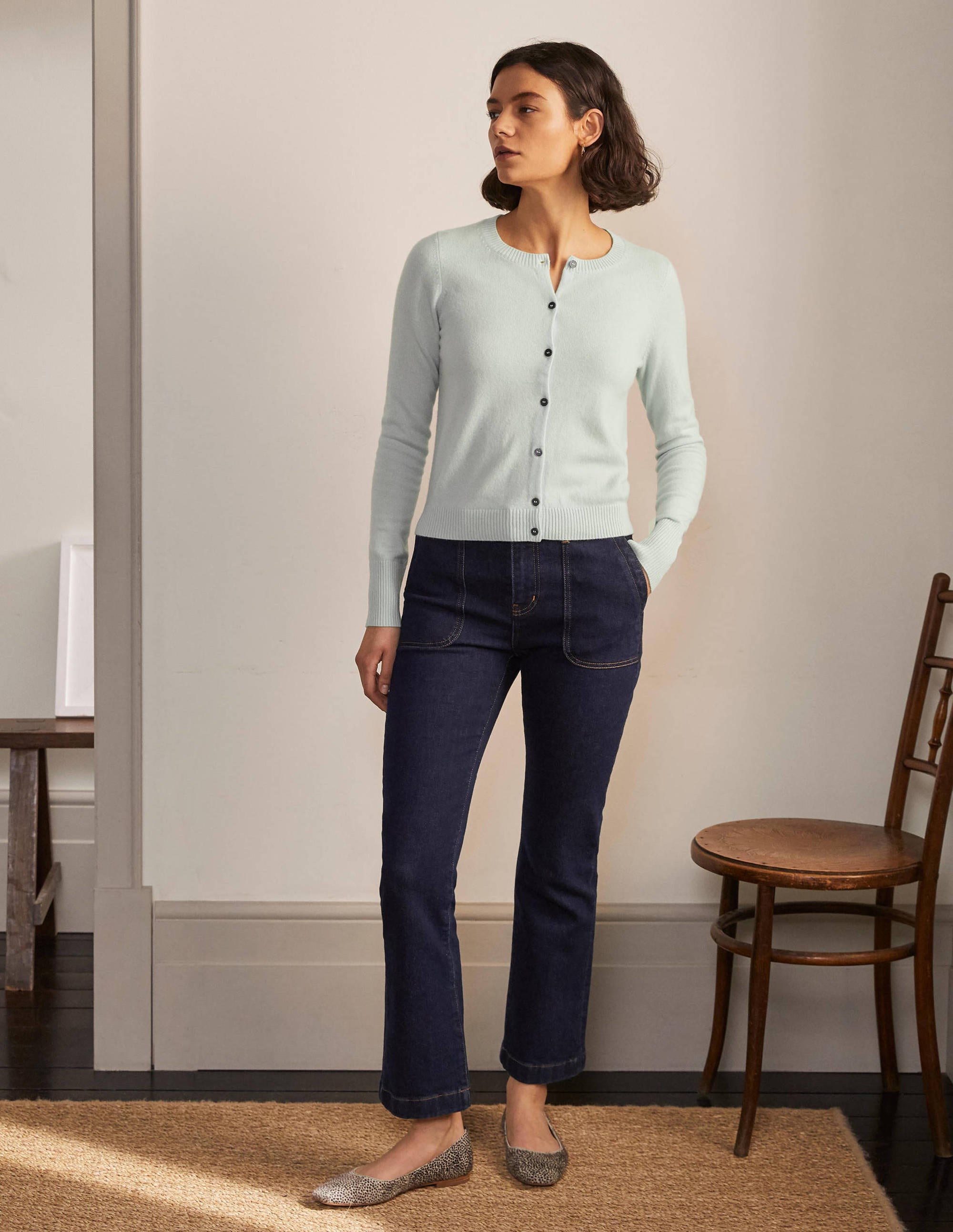 Cashmere Cropped Cardigan-Mint Blue - Image 2