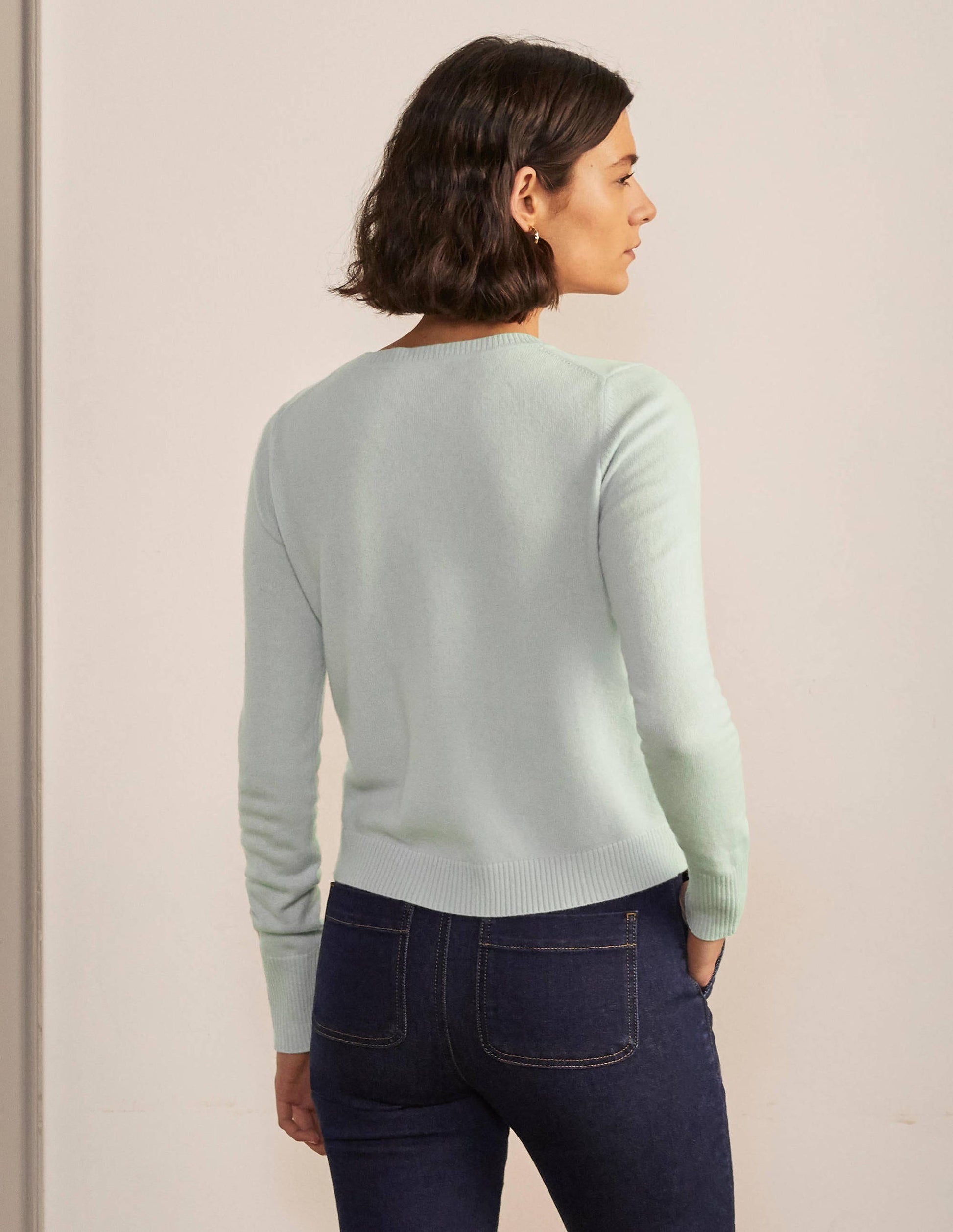 Cashmere Cropped Cardigan-Mint Blue-3