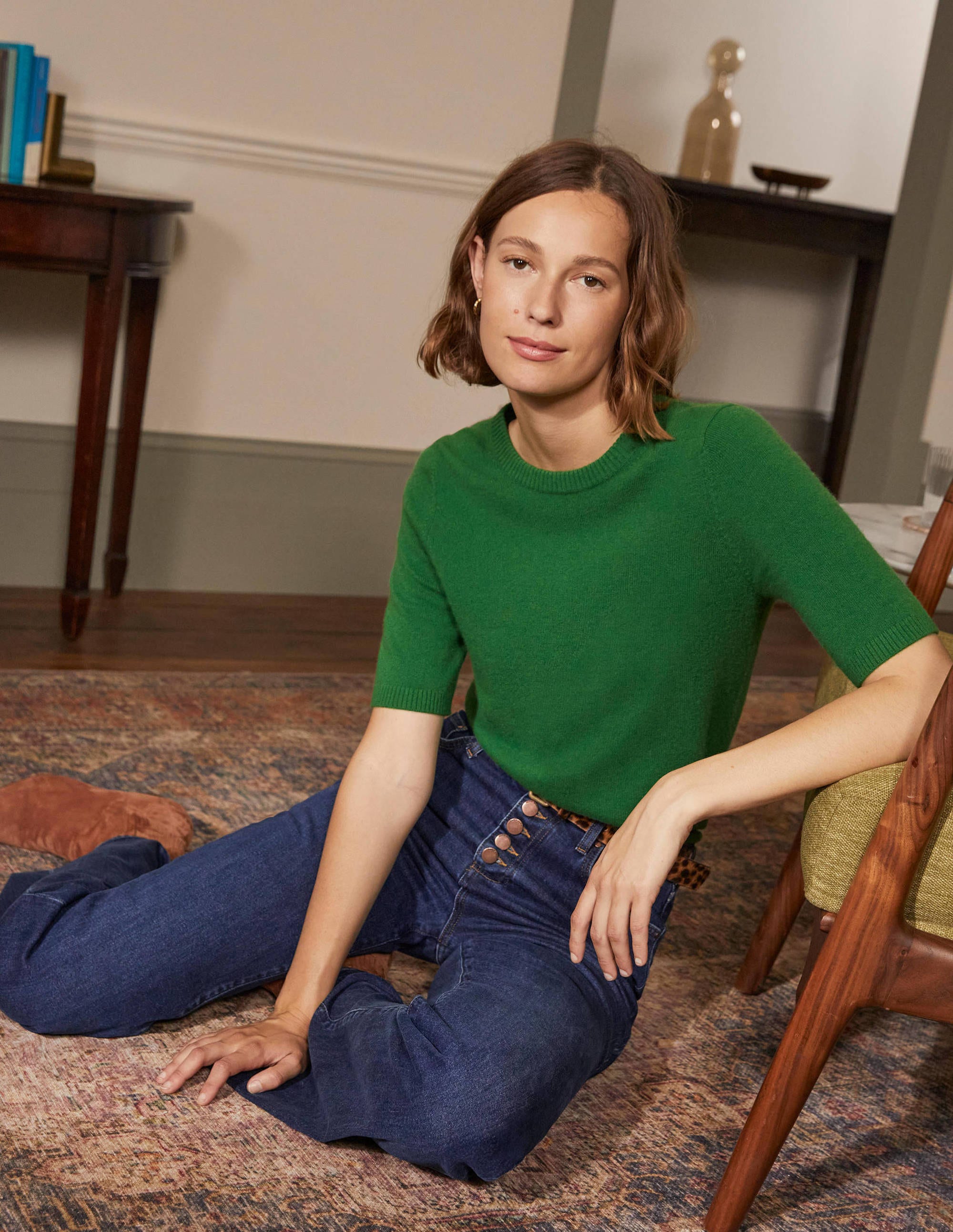 Cashmere Knitted Top-Emerald Green - Image 1