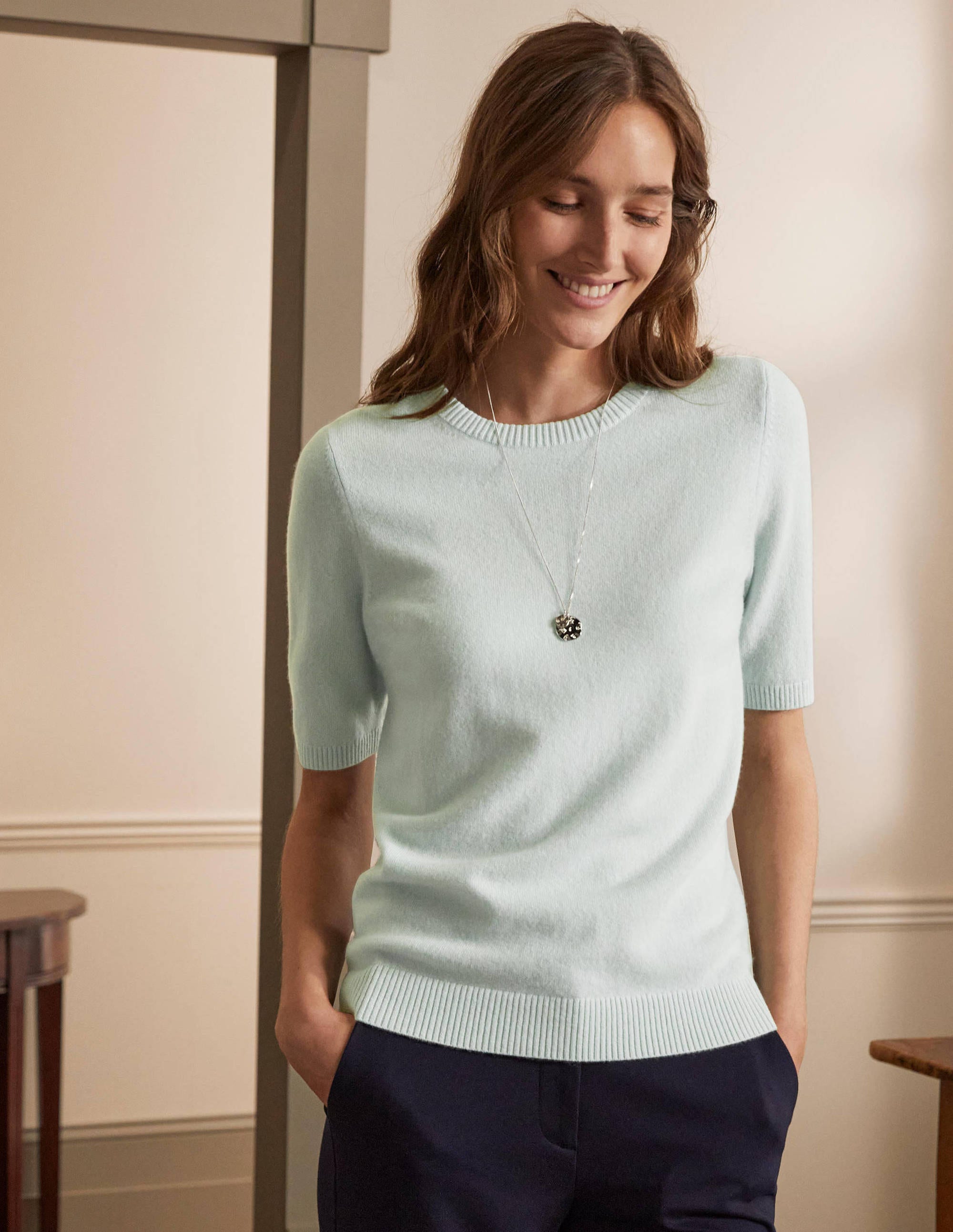 Cashmere Knitted Top-Aquamarine Blue - Image 1
