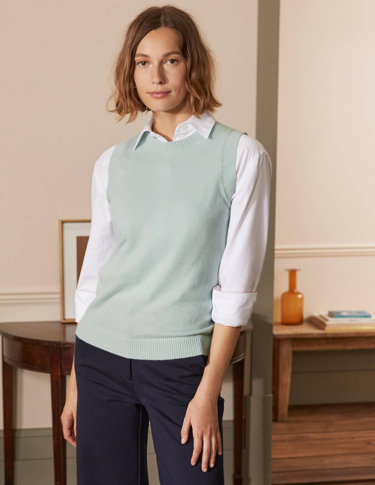 Cashmere Knitted Sweater Vest-Mint Blue-1