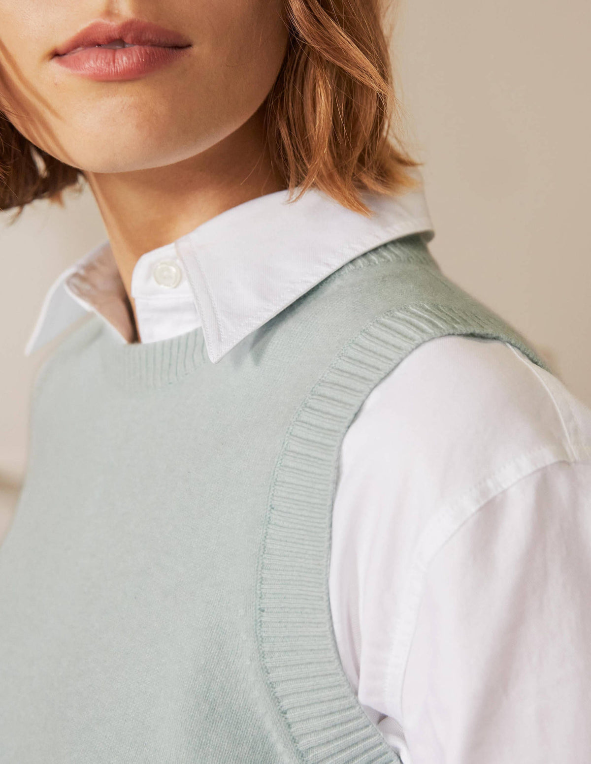 Cashmere Knitted Sweater Vest-Mint Blue - Image 2