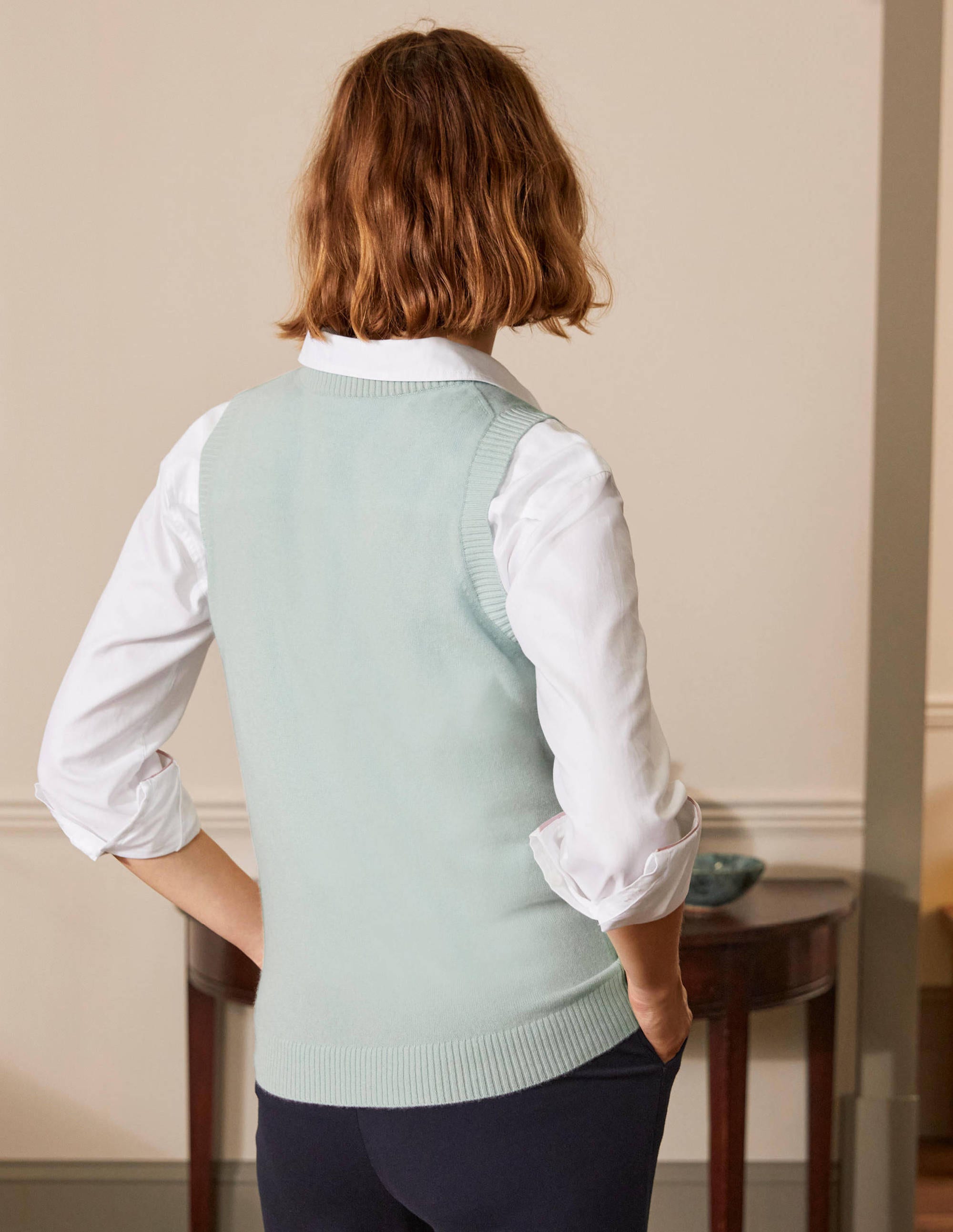 Cashmere Knitted Sweater Vest-Mint Blue - Image 3