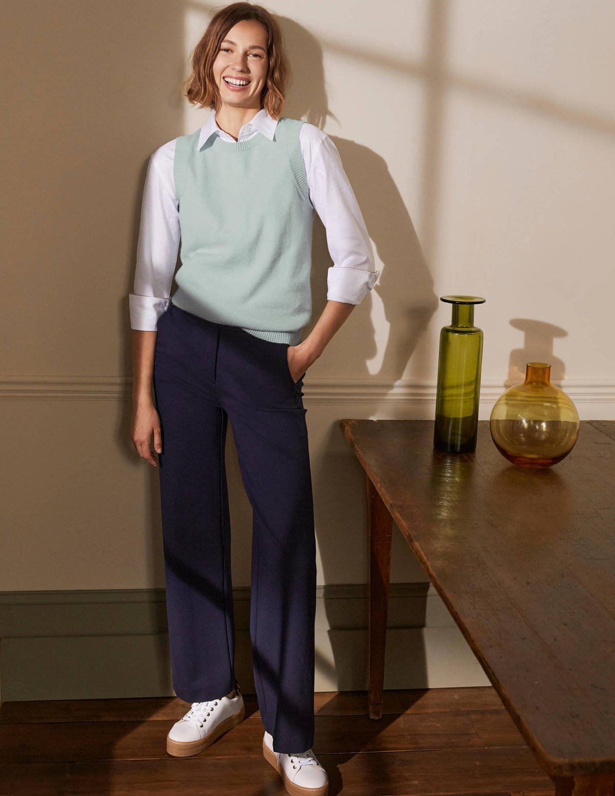 Cashmere Knitted Sweater Vest-Mint Blue - Image 4