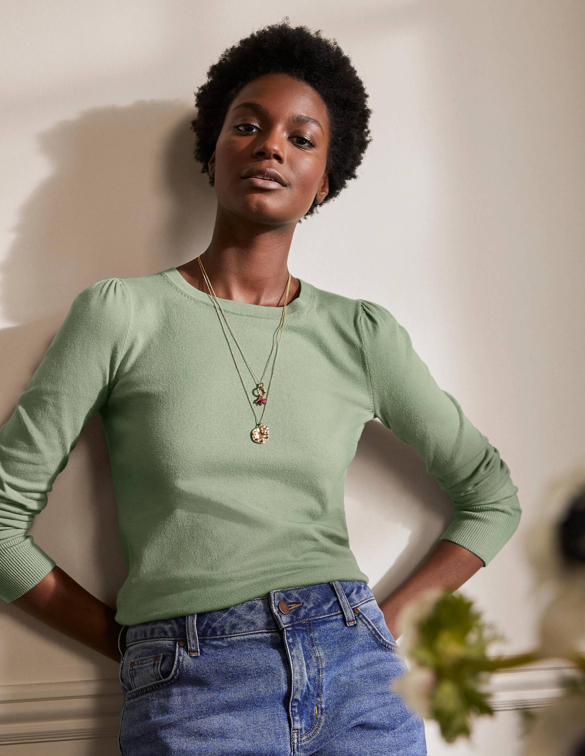 Cotton Crew Neck Sweater-Duck Egg-1
