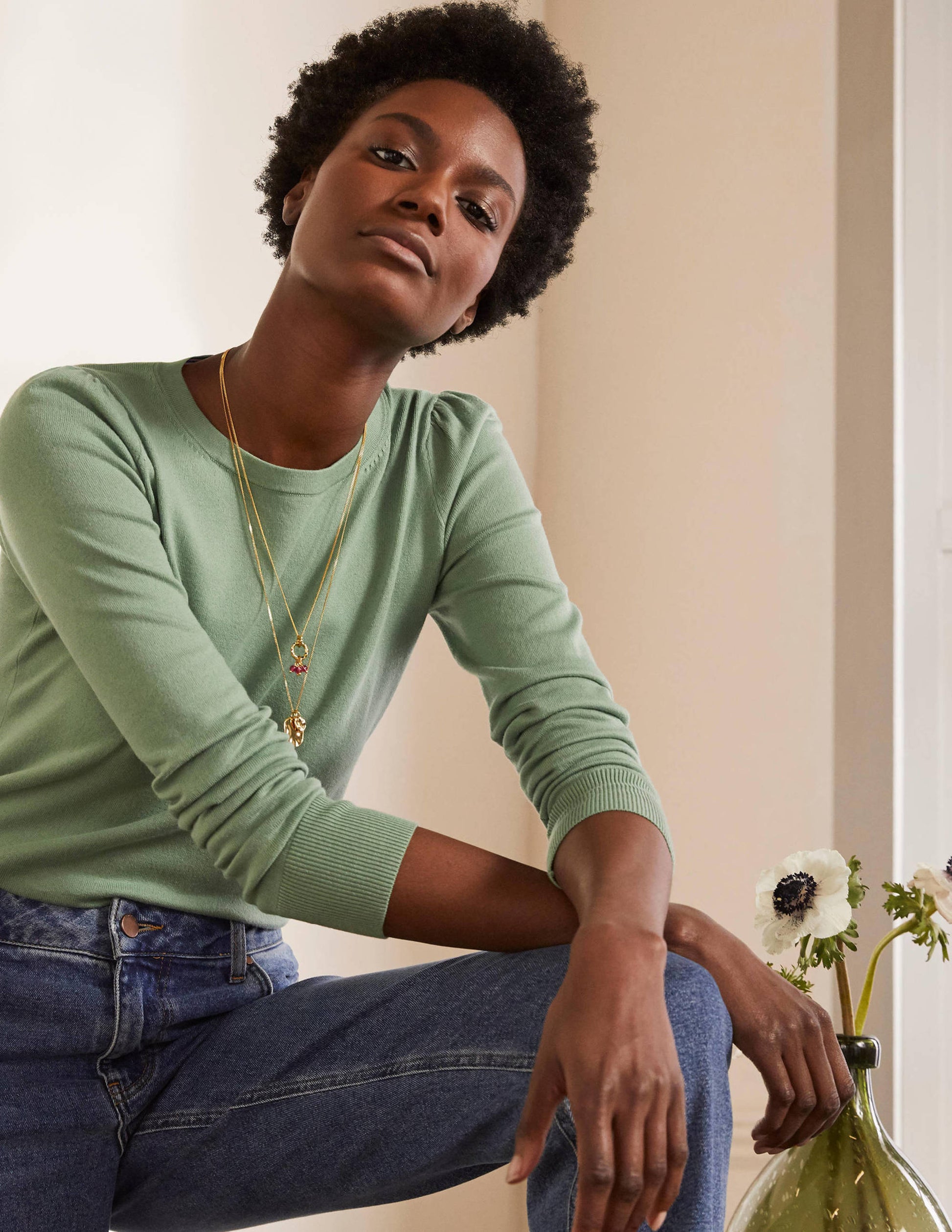 Cotton Crew Neck Sweater-Duck Egg-4