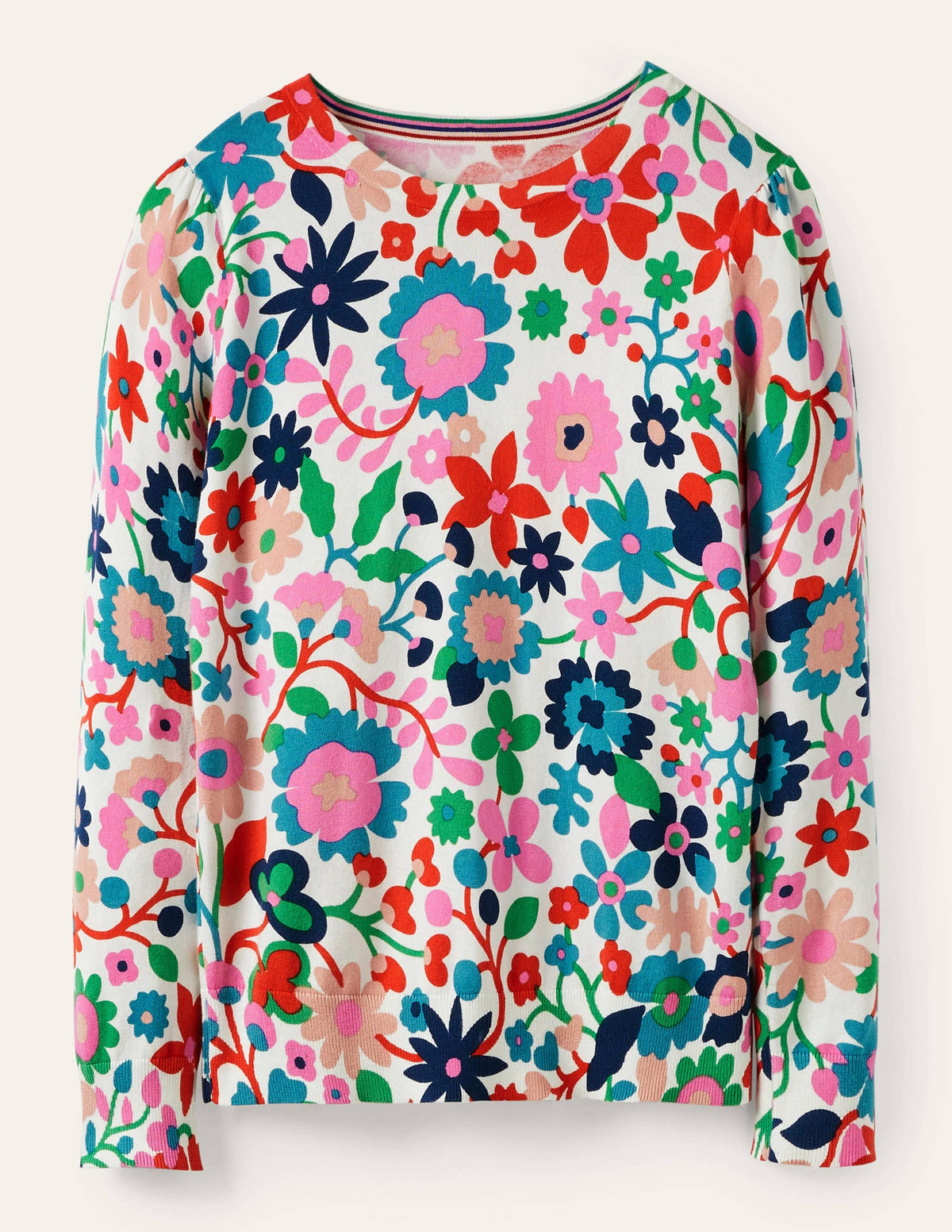 Cotton Crew Neck Sweater-Ivory, Prairie Floral - Image 5