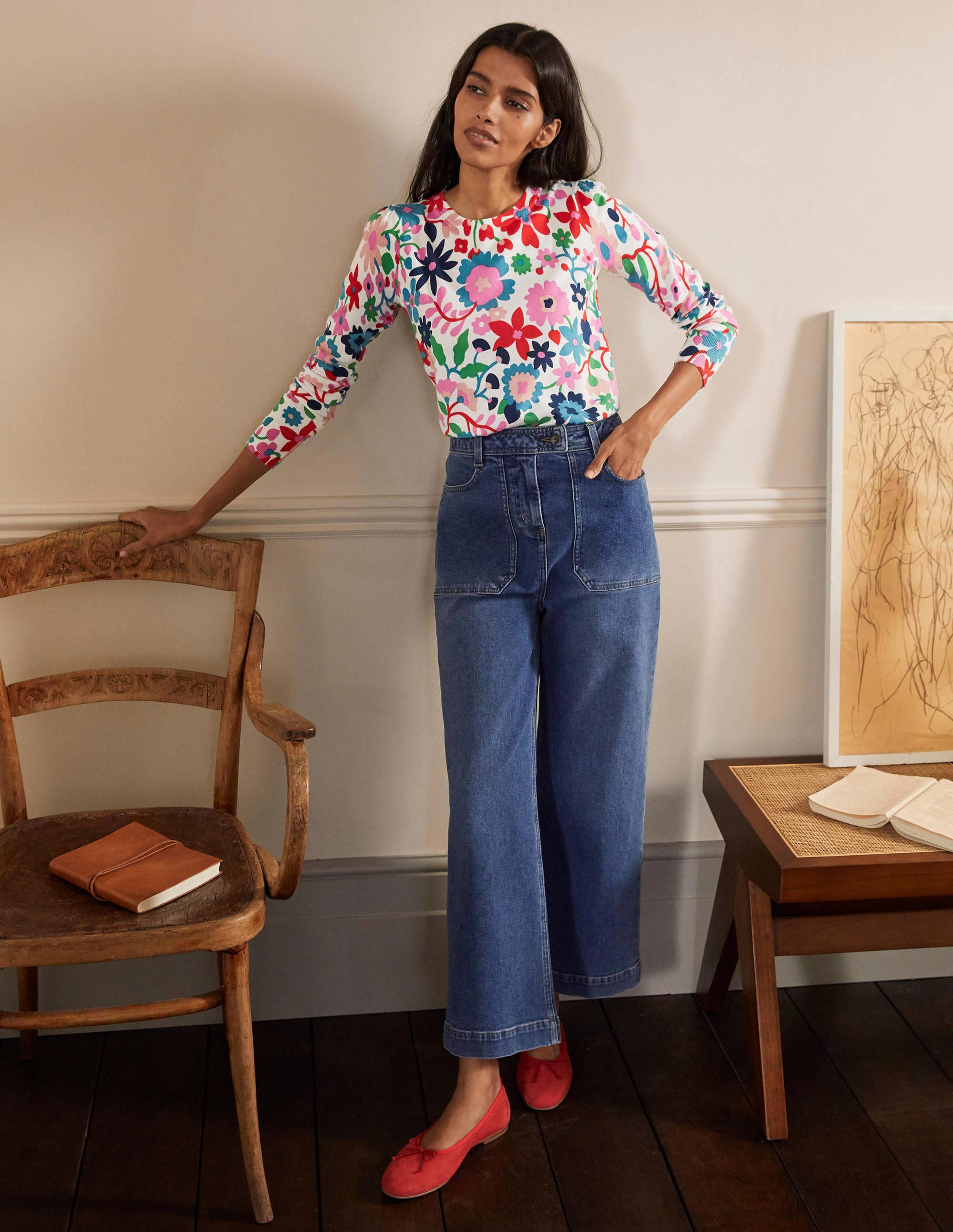 Cotton Crew Neck Sweater-Ivory, Prairie Floral - Image 4
