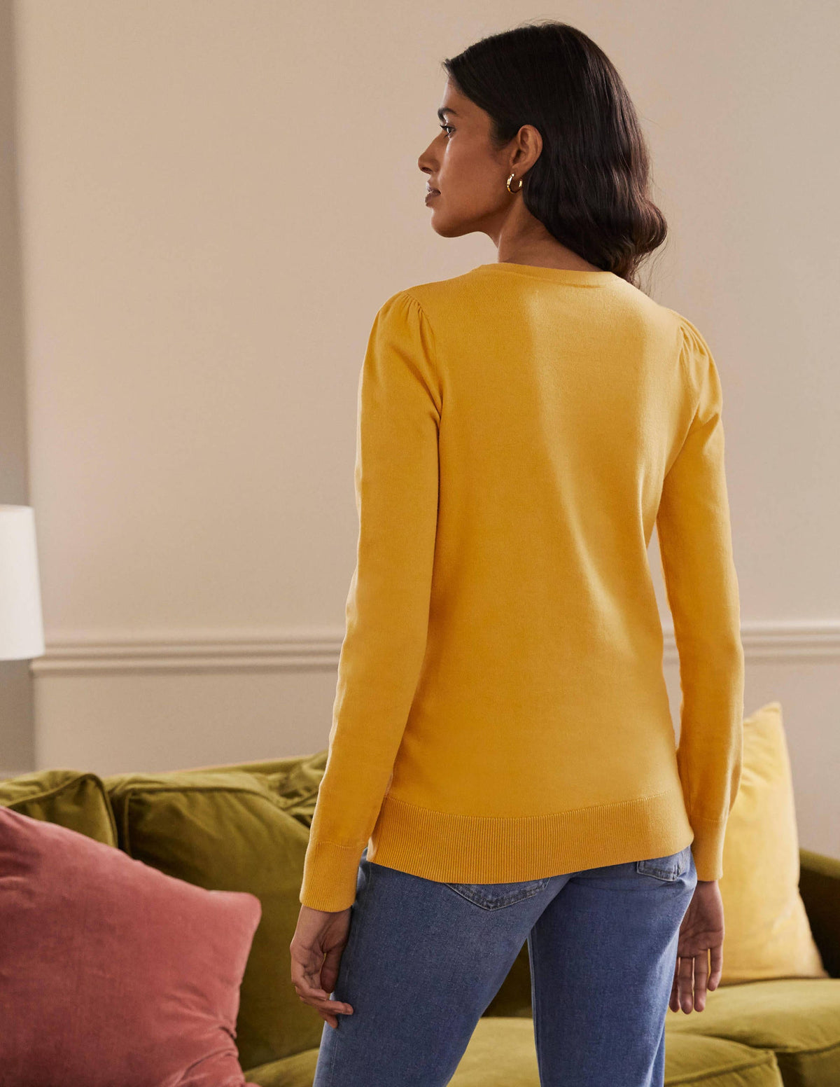 Cotton Crew Neck Sweater-Honey Gold - Image 3