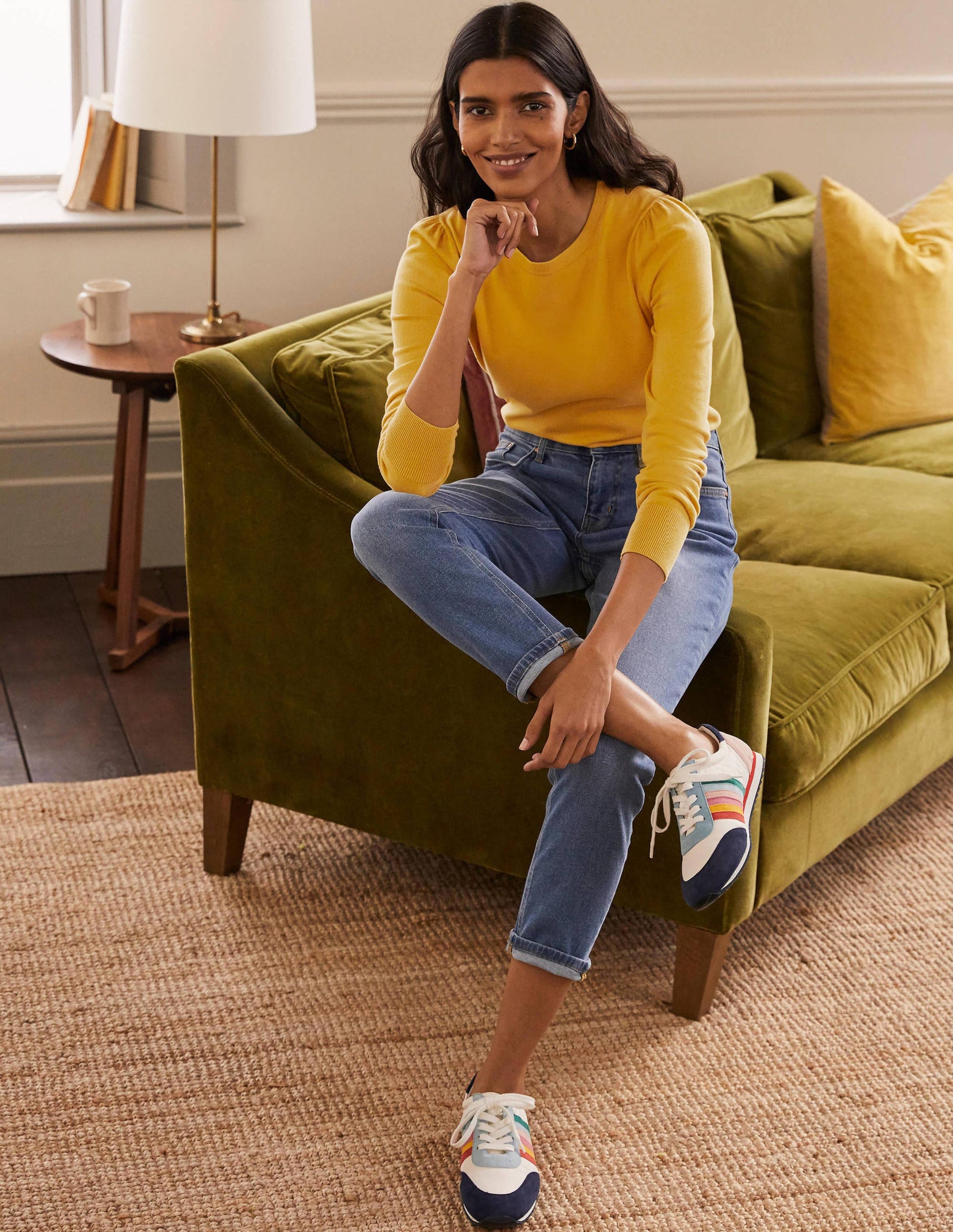Cotton Crew Neck Sweater-Honey Gold-4