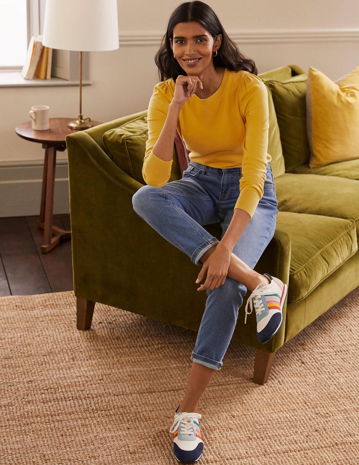 Cotton Crew Neck Sweater-Honey Gold - Image 4