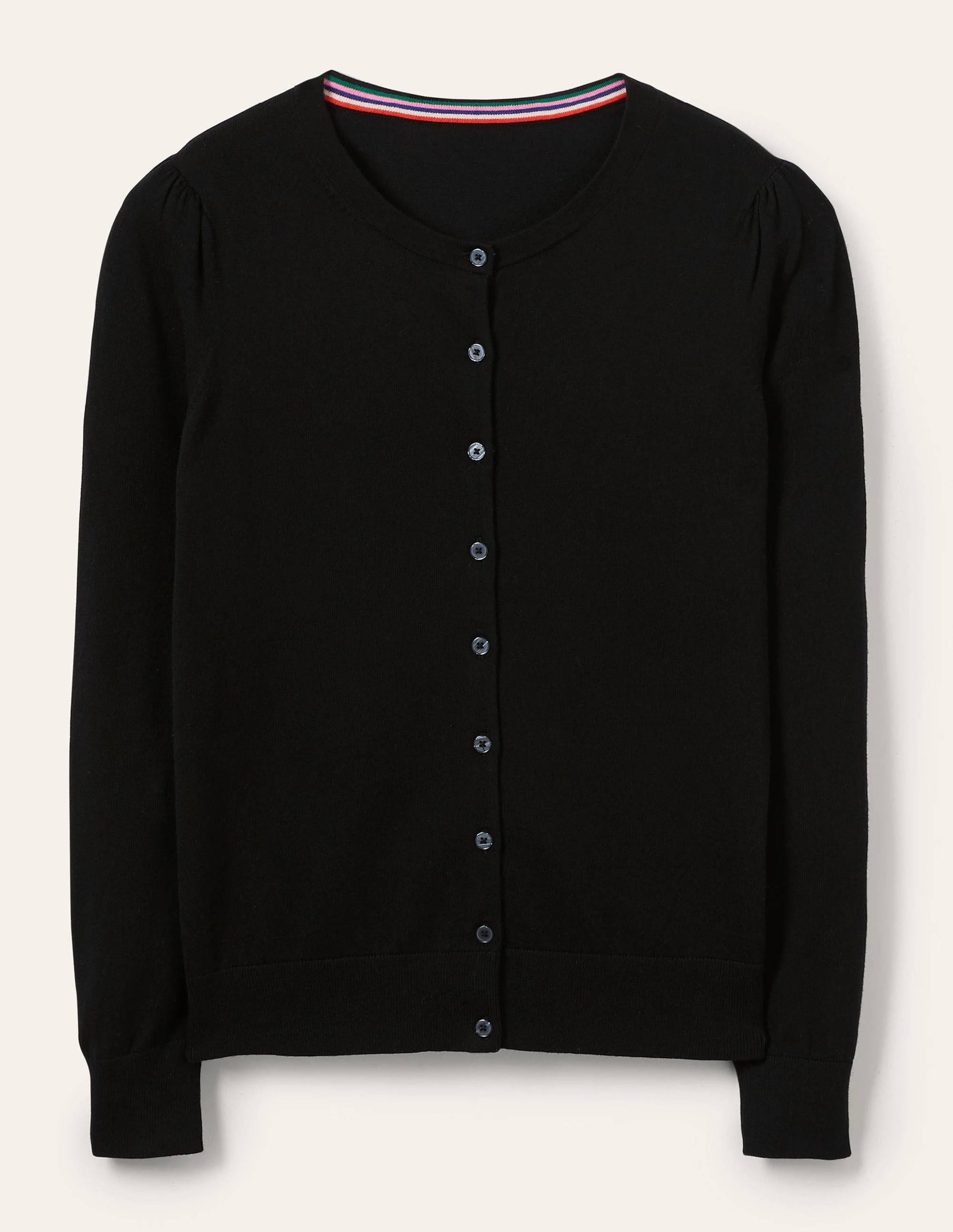 Cotton Crew Neck Cardigan-Black-5