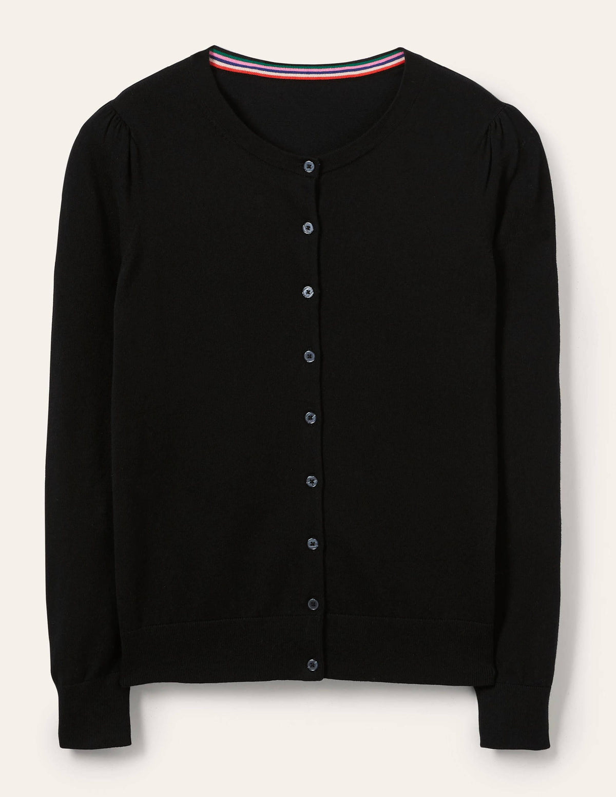 Cotton Crew Neck Cardigan-Black - Image 5