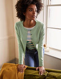 Cotton Crew Neck Cardigan-Duck Egg
