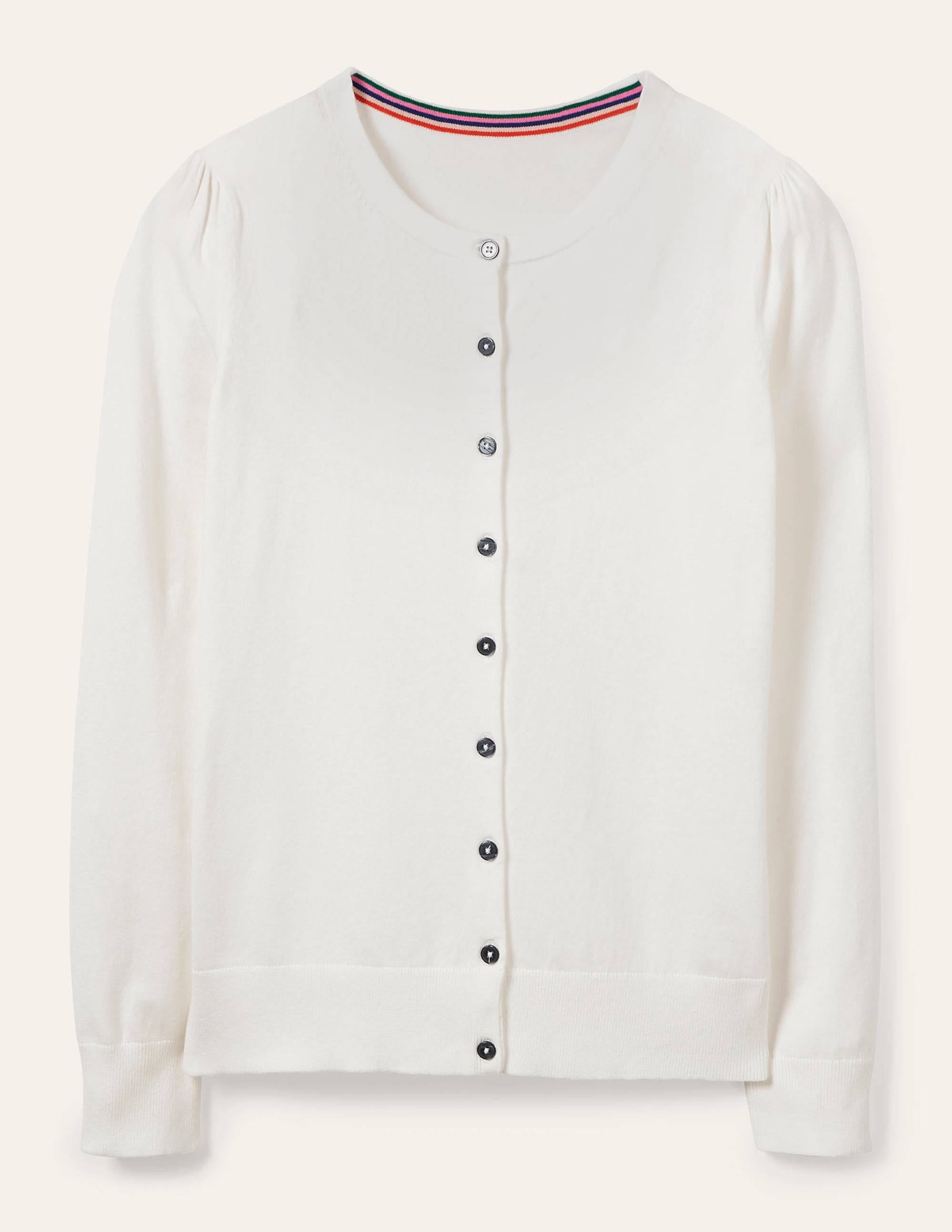 Cotton Crew Neck Cardigan-Ivory - Image 5