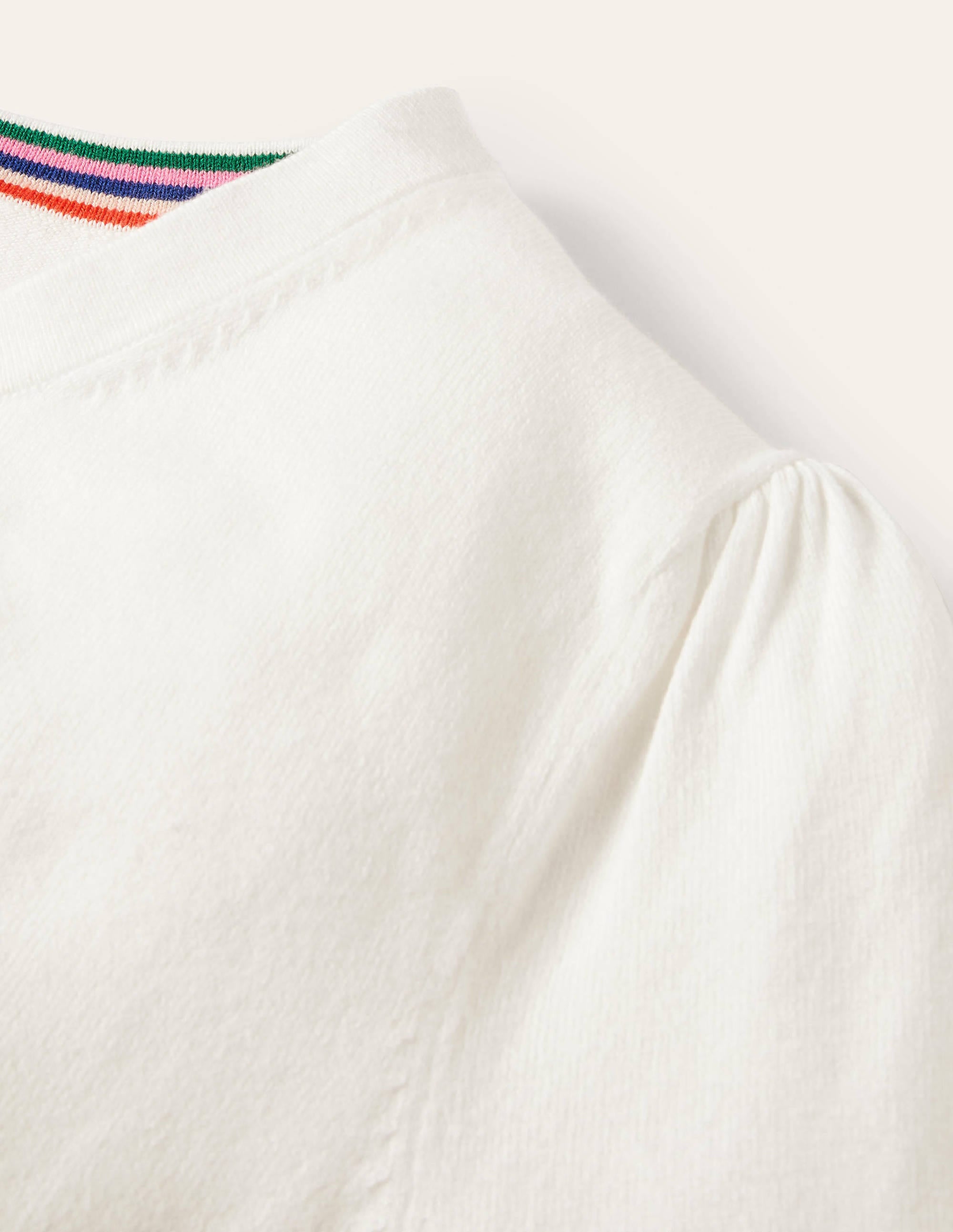 Cotton Crew Neck Cardigan-Ivory - Image 6