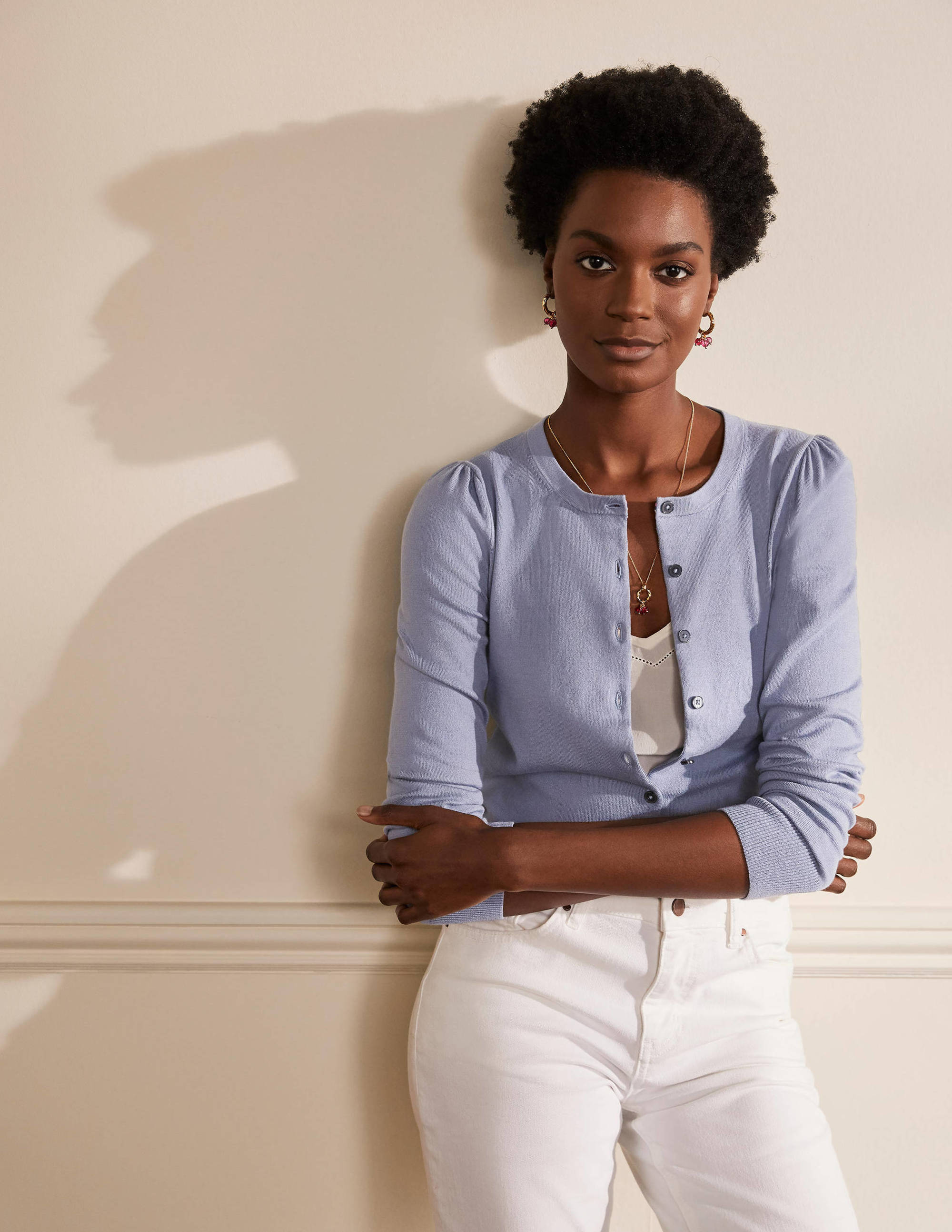 Cotton Crew Neck Cardigan-River - Image 1
