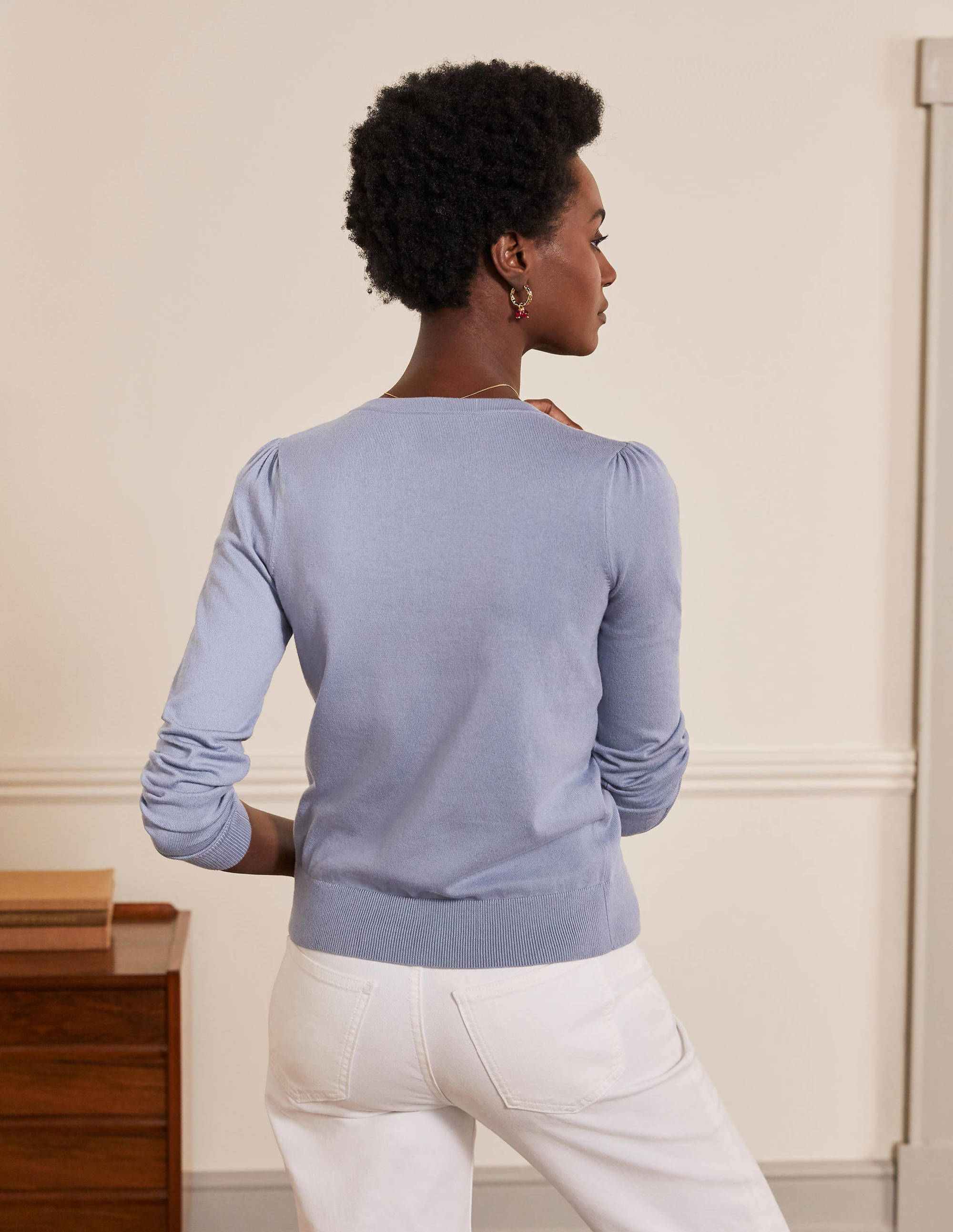 Cotton Crew Neck Cardigan-River - Image 3