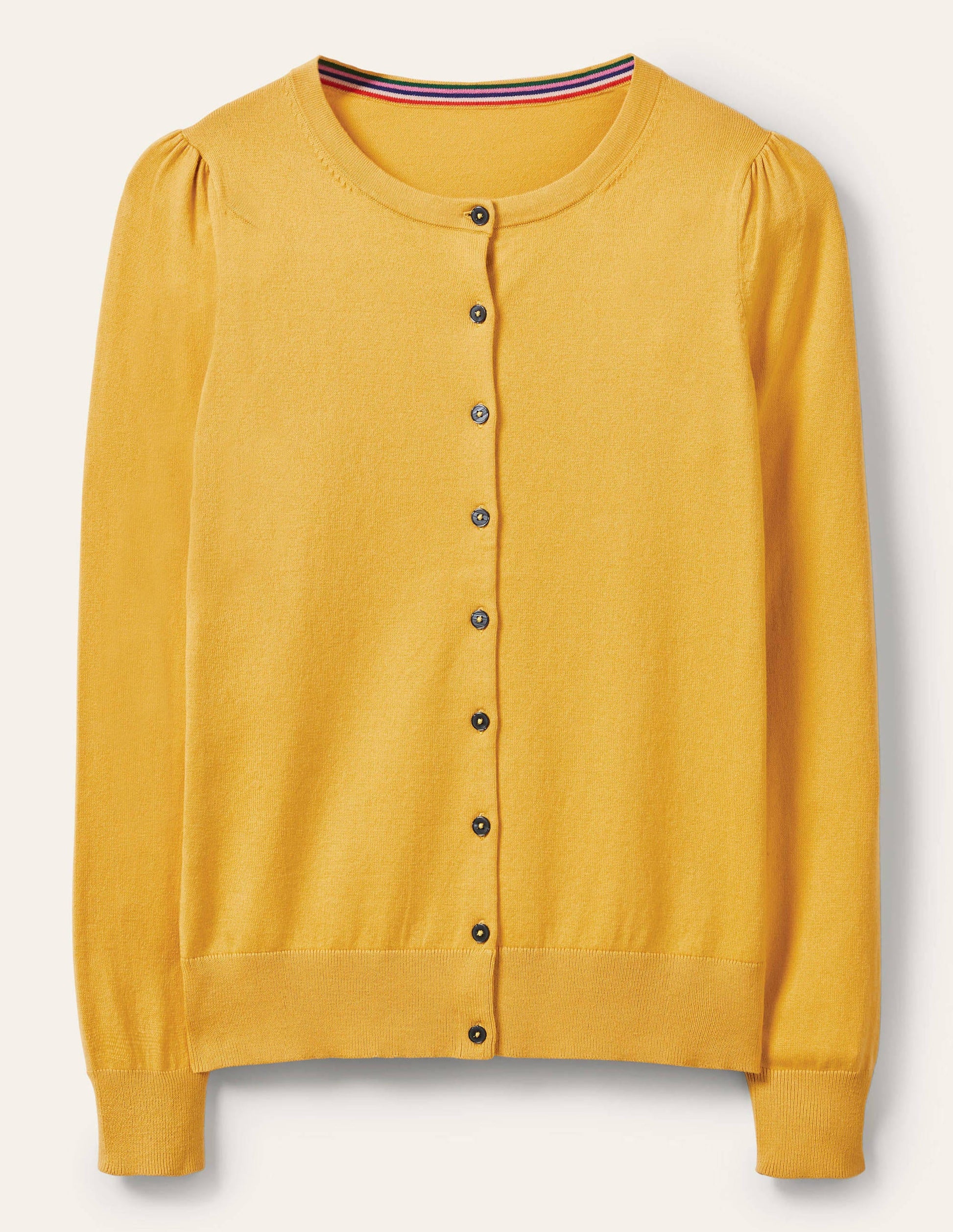 Cotton Crew Neck Cardigan-Honey Gold-5
