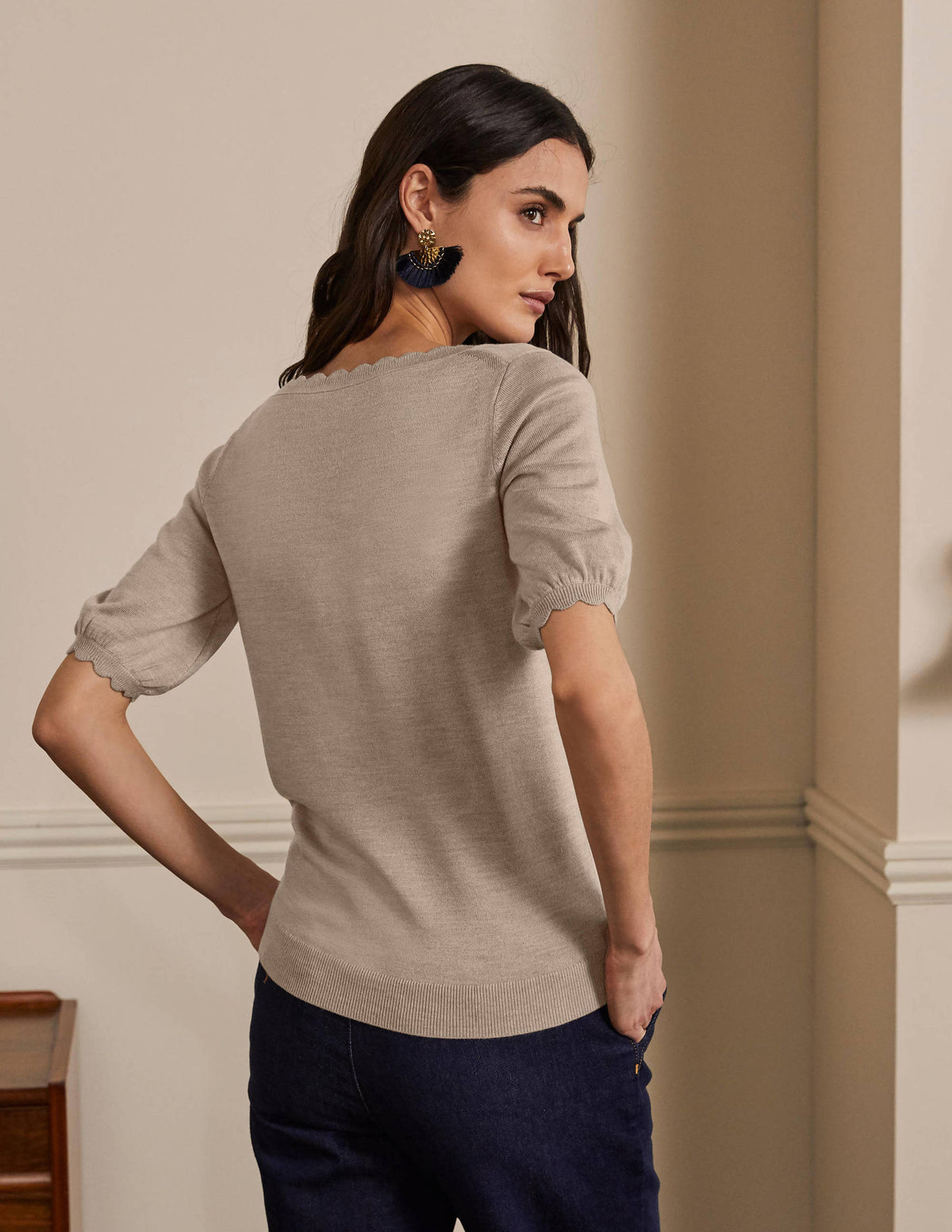 Merino Scallop Knitted Top-Mink Melange - Image 3