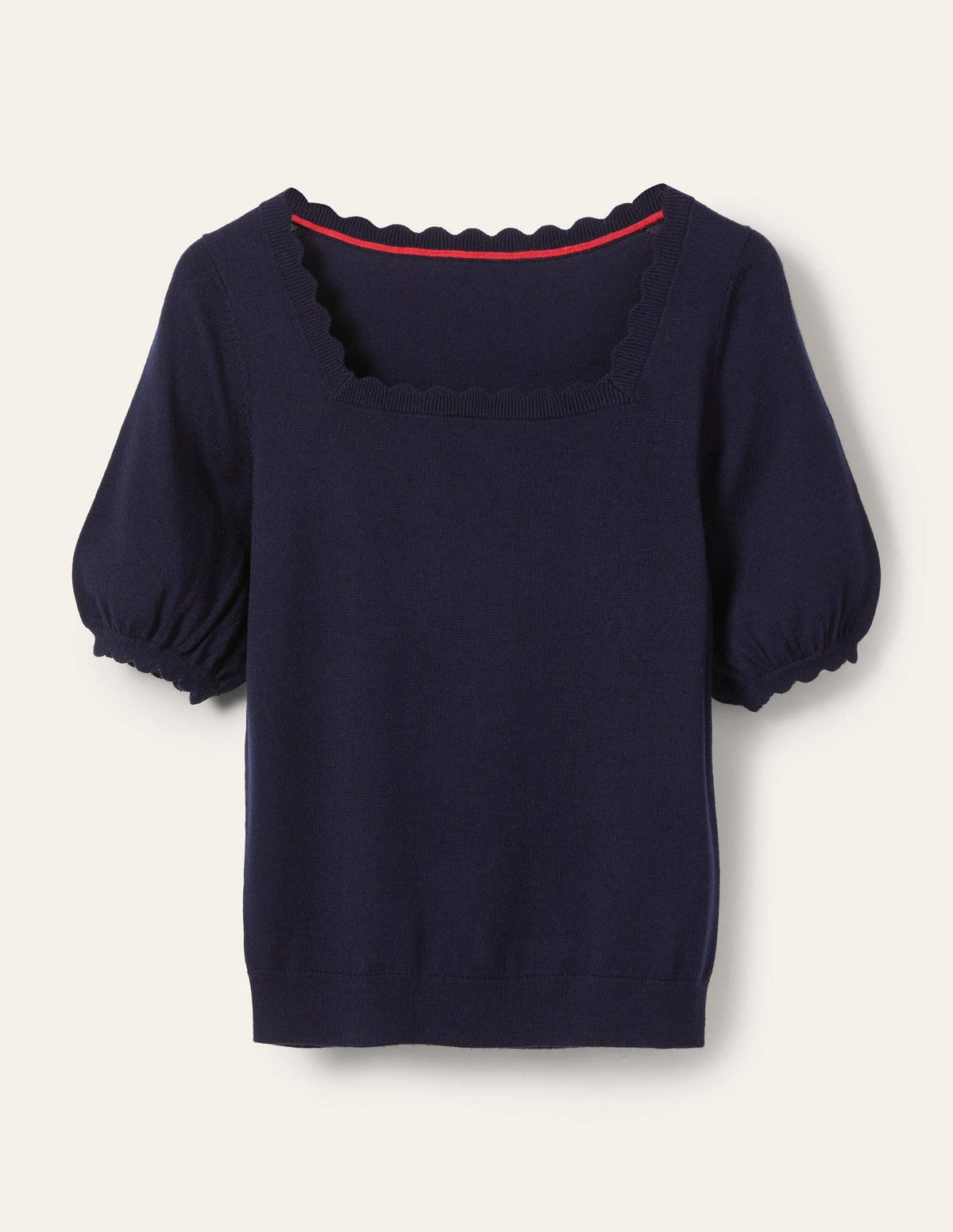 Merino Scallop Knitted Top-Navy-5