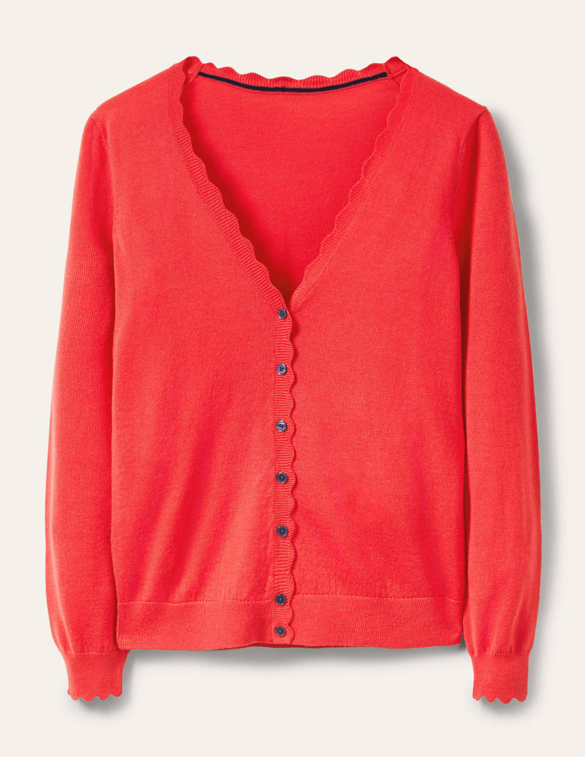 Merino Scallop Trim Cardigan-Cherry Red-5